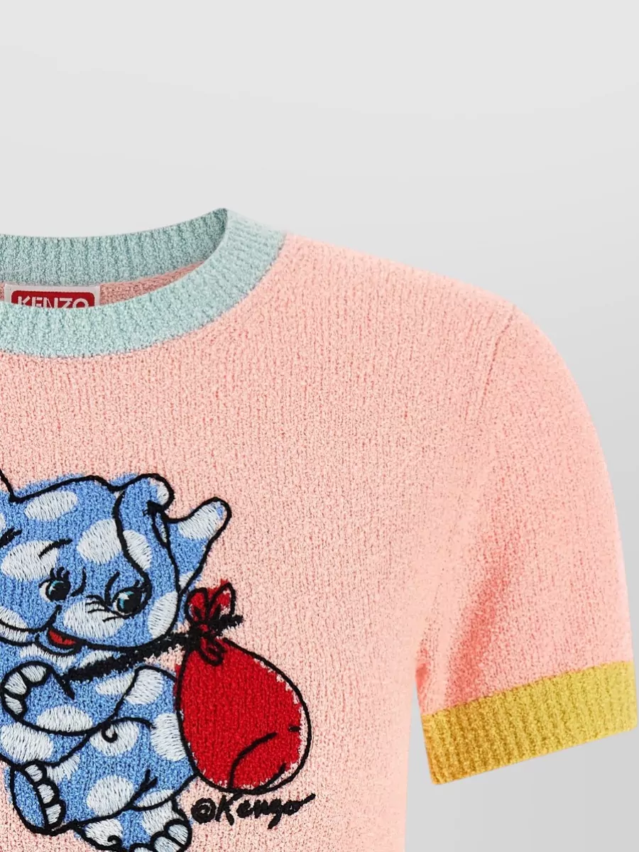 Kenzo Intarsia Cropped Short-Sleeve Knitted Top