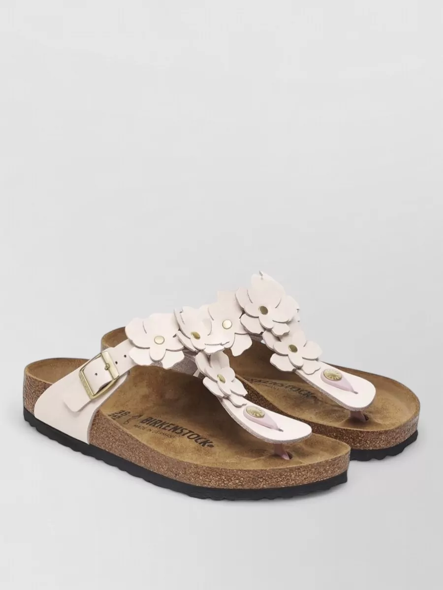 Birkenstock Leather Floral Appliqué Thong Sandals