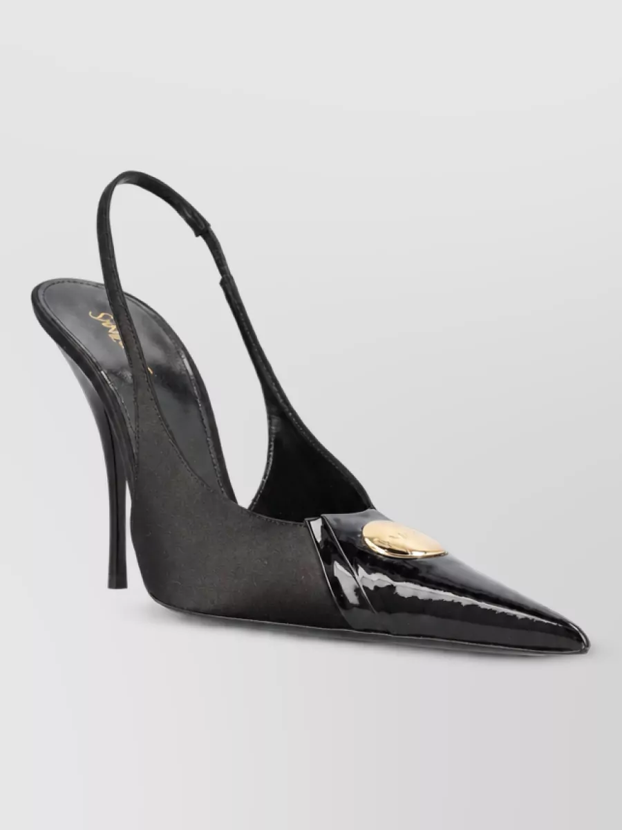 Saint Laurent Patent Leather Satin Slingback Pumps