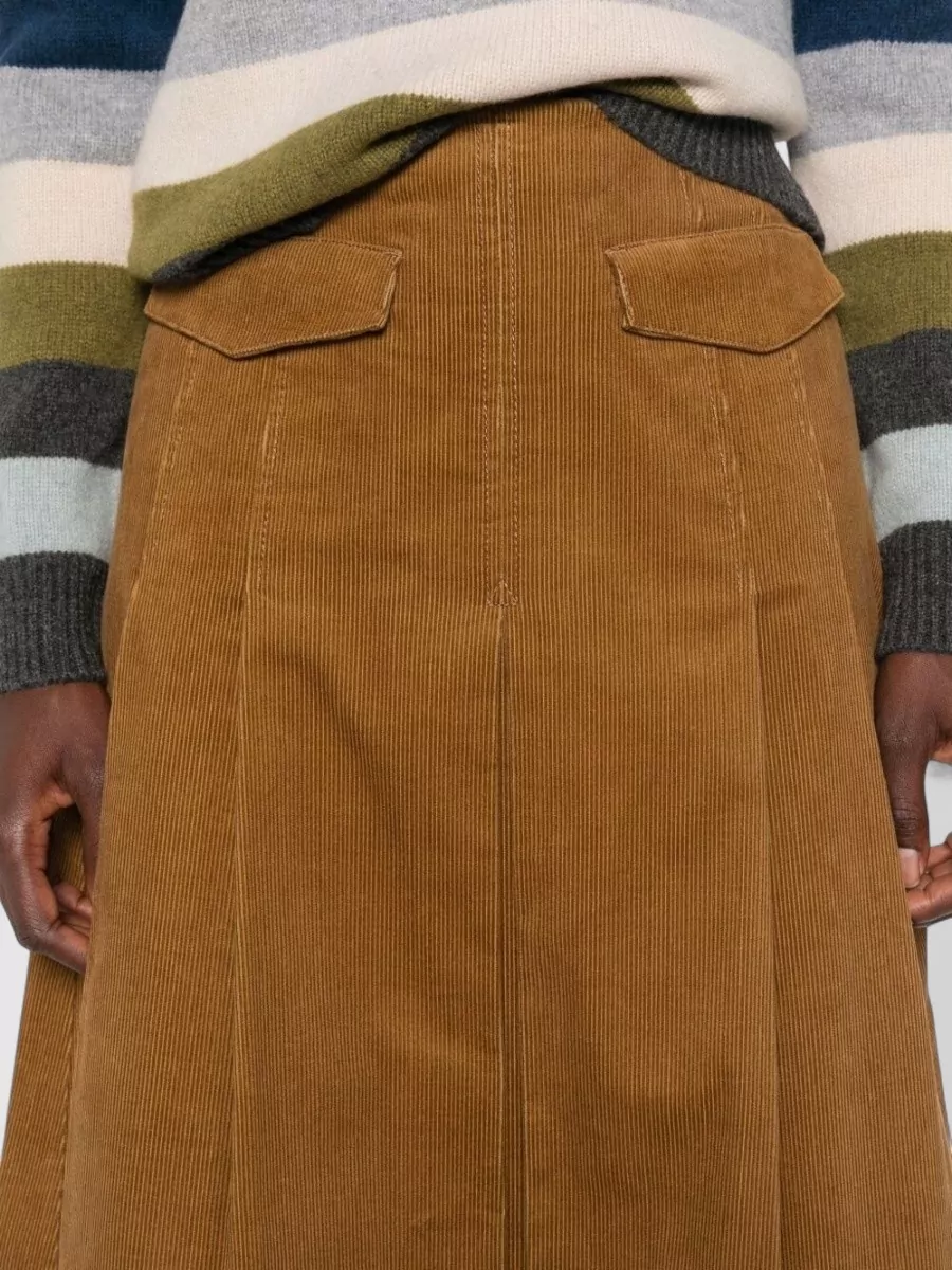 Tory Burch Cotton Corduroy Pleated A-Line Midi Skirt
