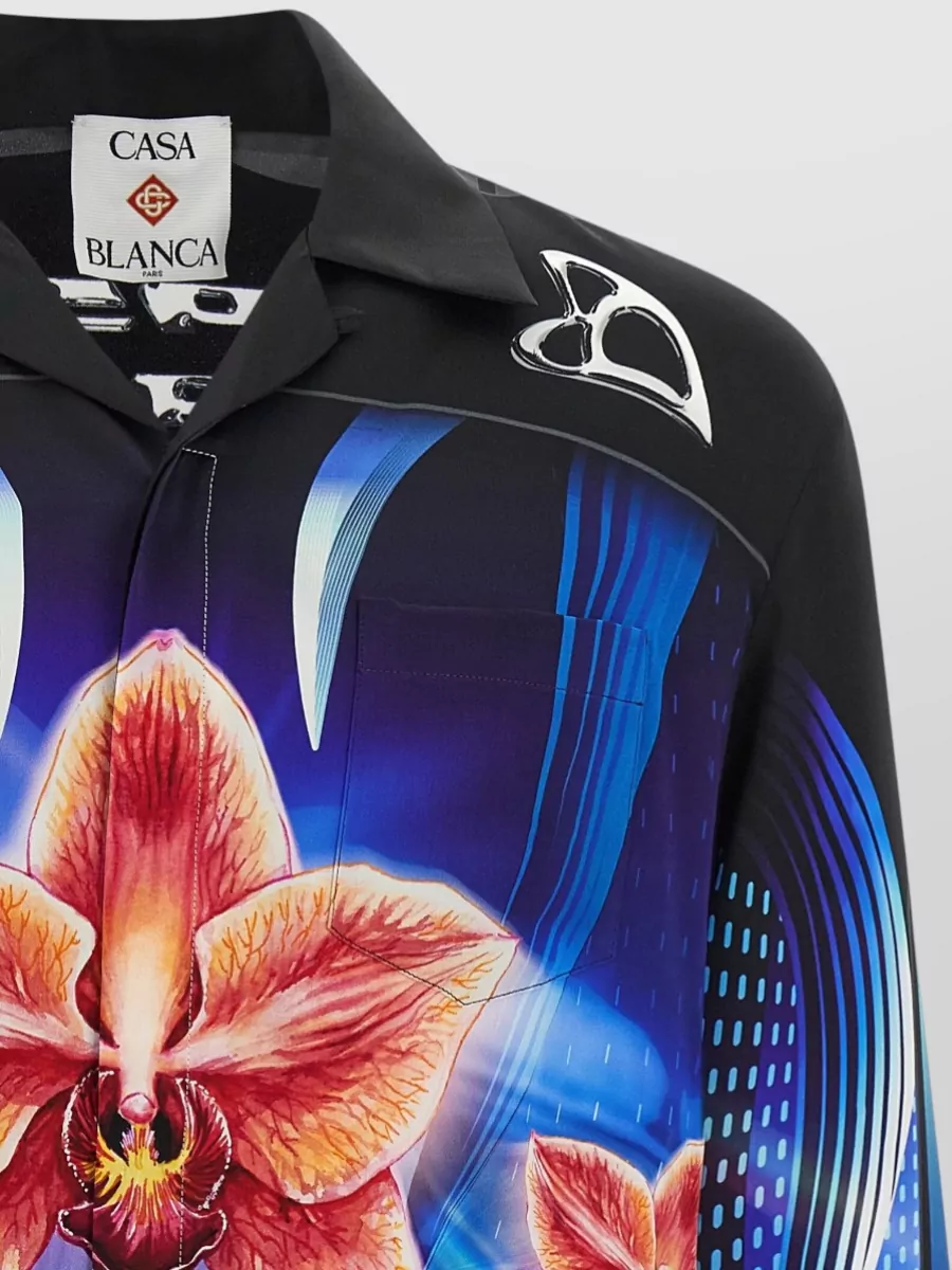 Casablanca Orchid Racer Shirt Floral Graphic Pocket