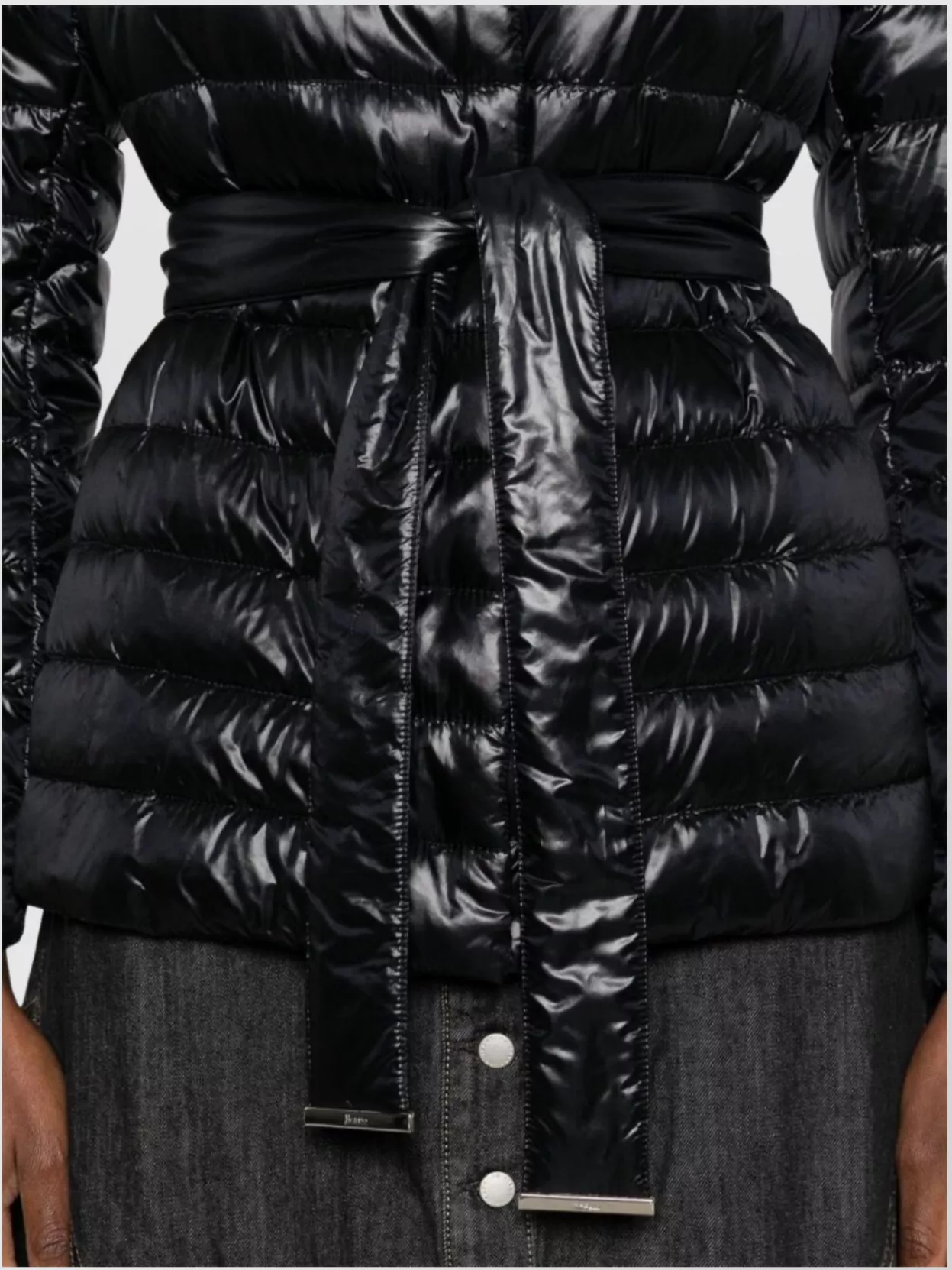 Herno Belted Waist Hooded Long Quilted Shiny Jacket