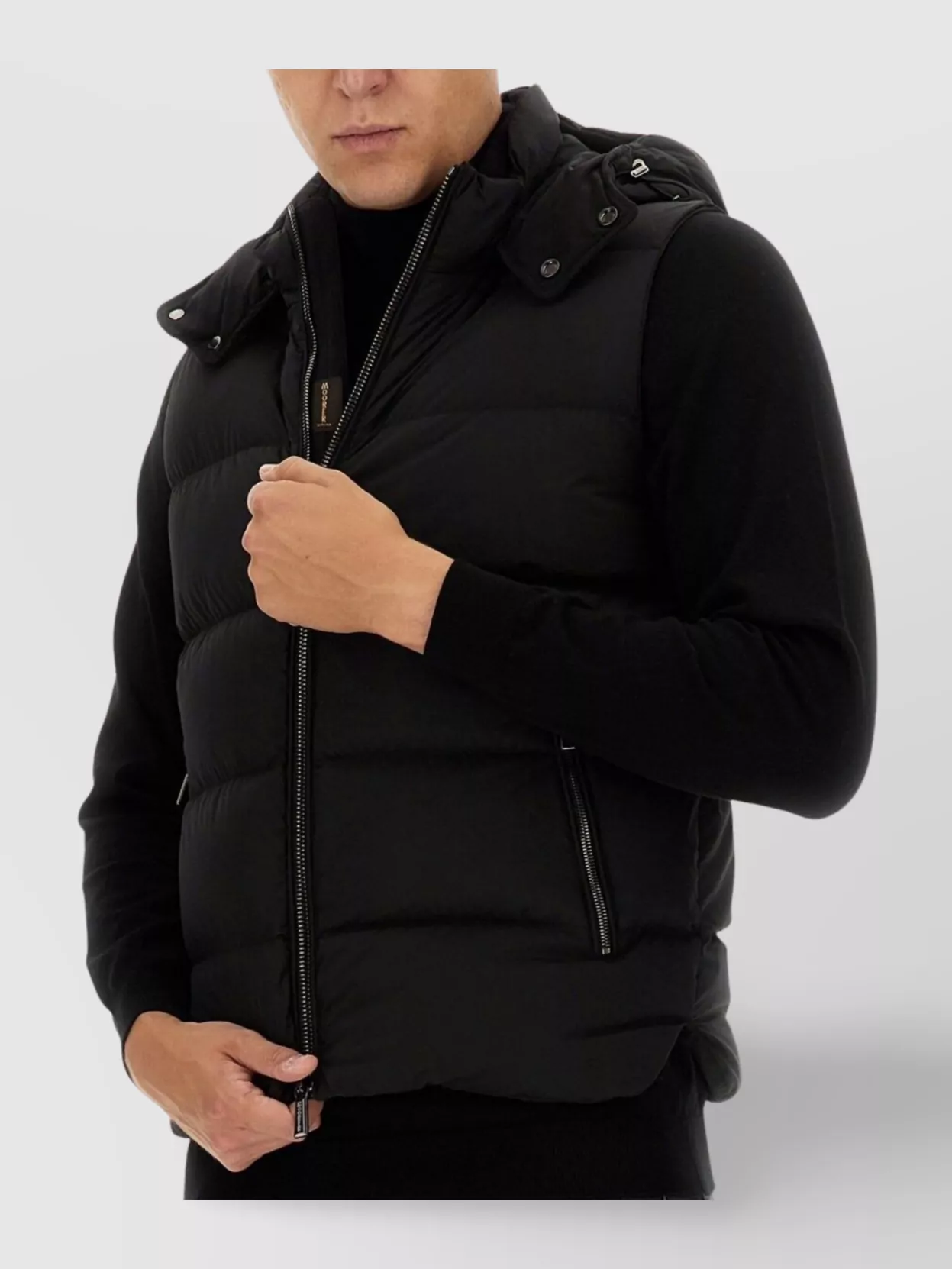 Moorer Hooded Padded Sleeveless Coat Front Pockets