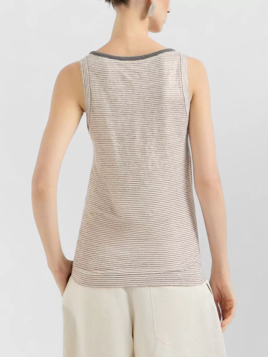 Brunello Cucinelli Linen Striped Sleeveless Tank Top