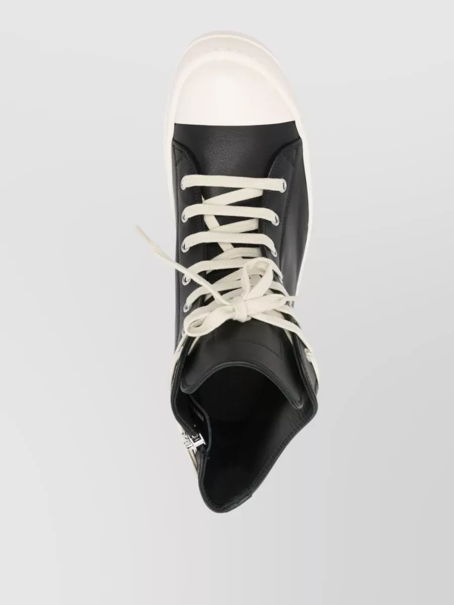 Rick Owens Leather High Top Sneakers Round Toe Sole