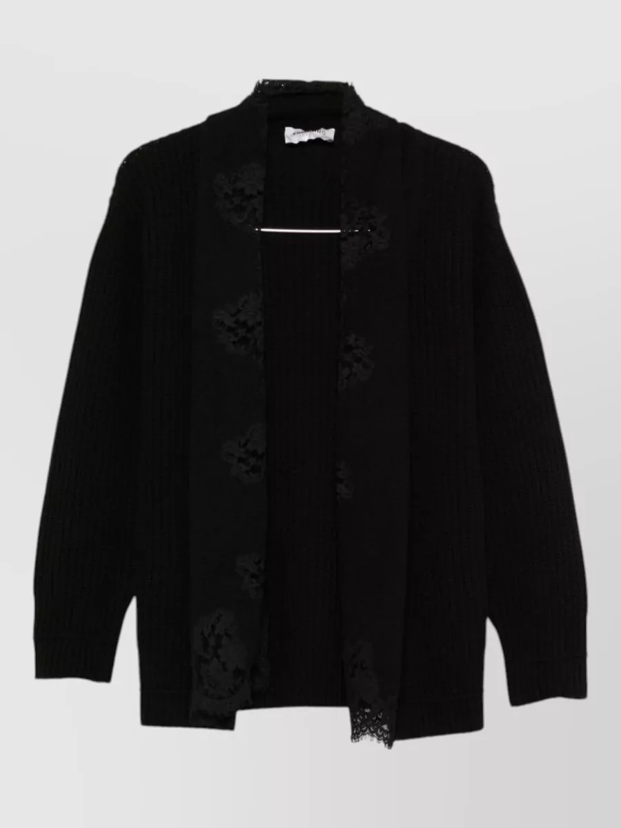 Ermanno Firenze ribbed knit lace trim cardigan