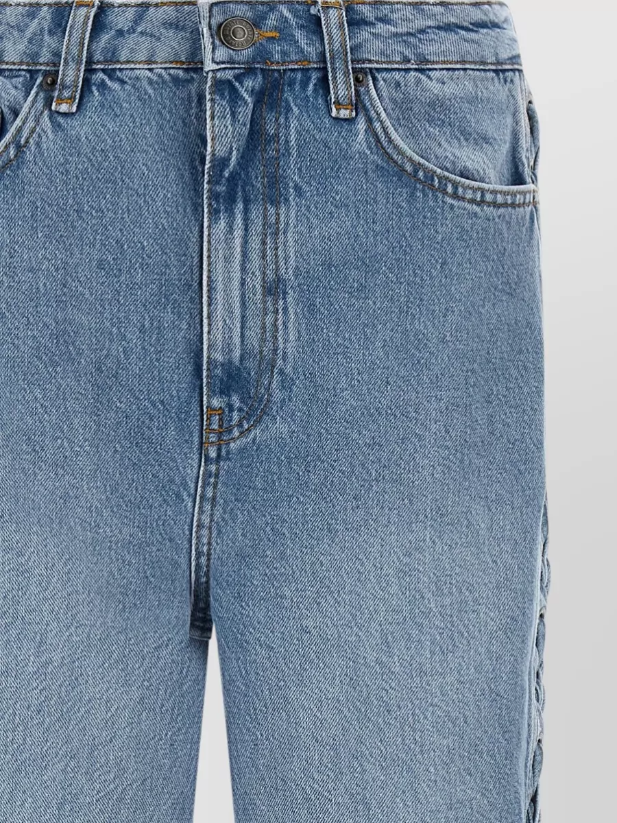 Rotate Birger Christensen Lace Up Detail Straight Leg Denim Trousers In Blue