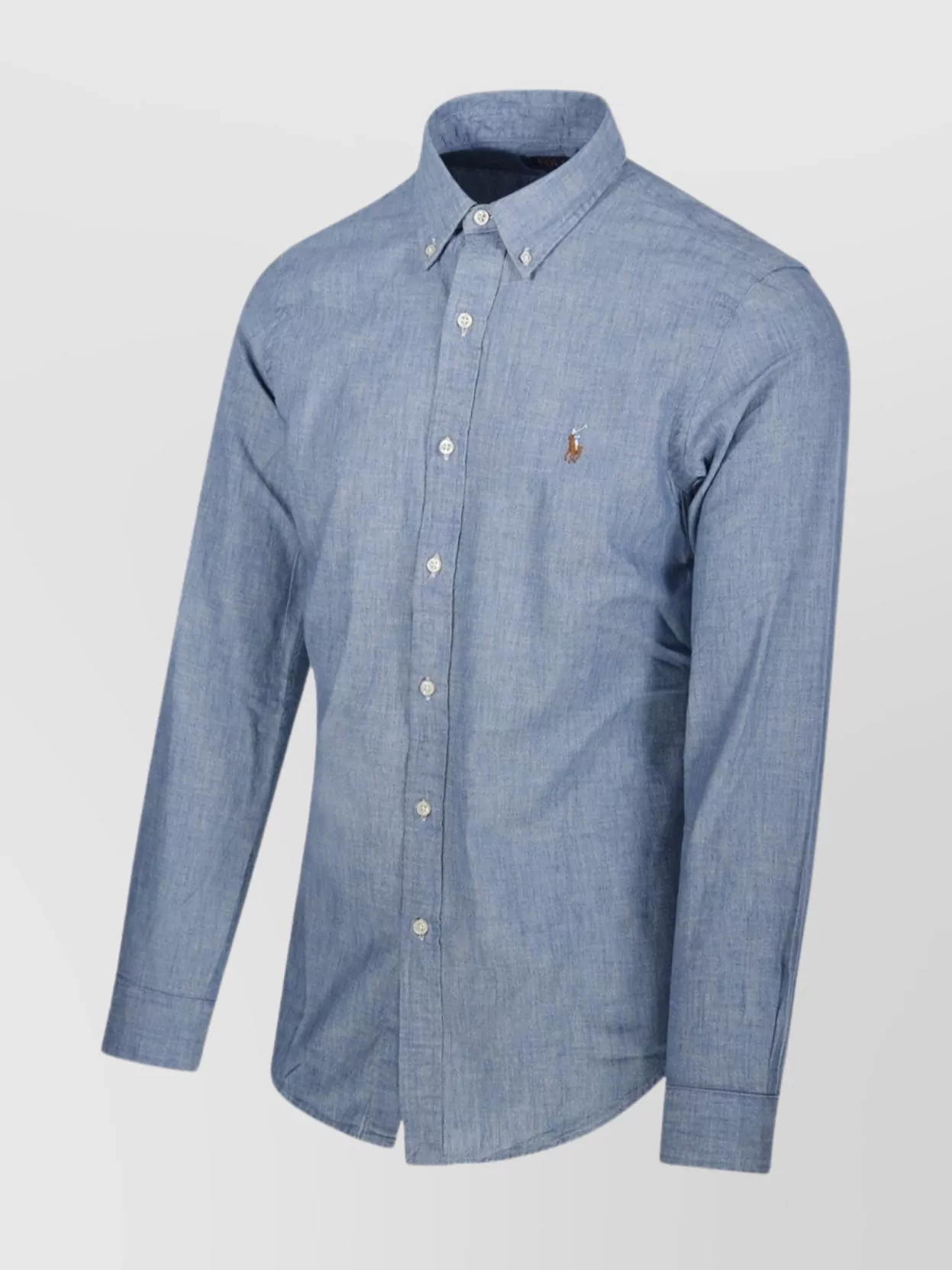 Ralph Lauren Collared Shirt With Curved Hem And Long Sleeves