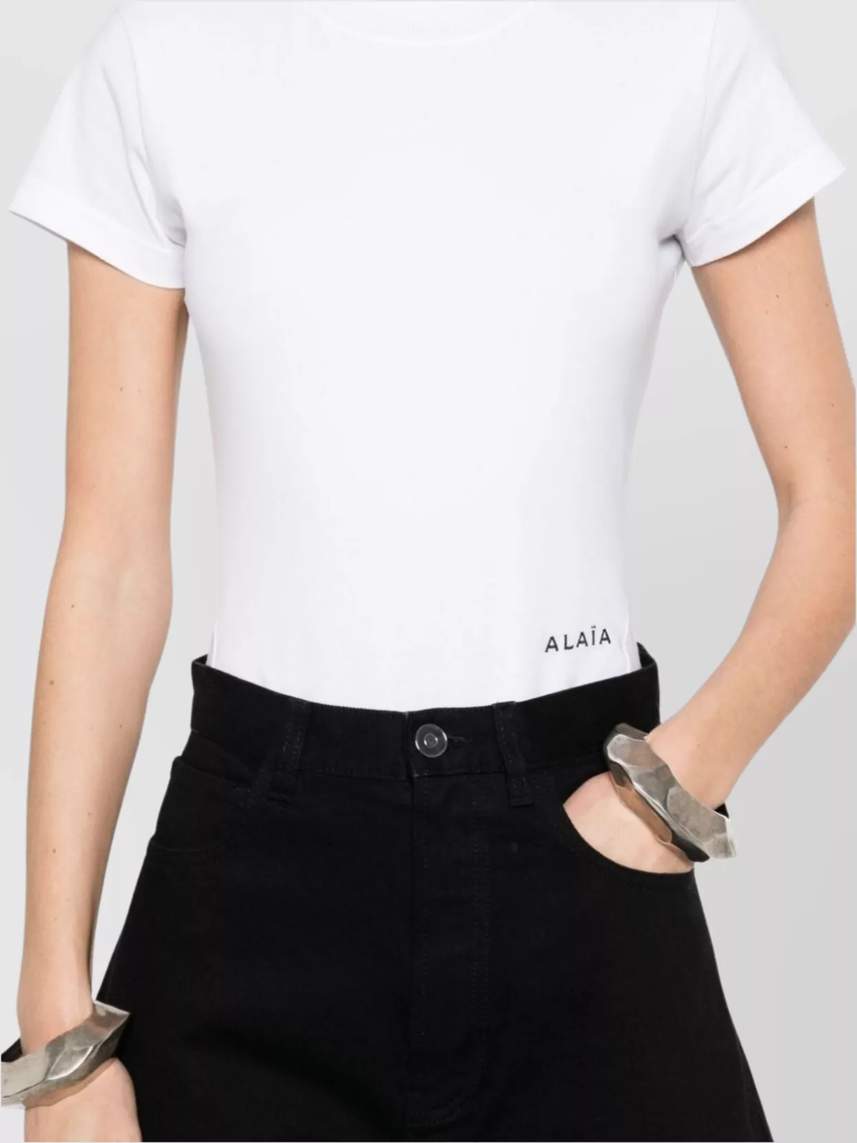 Alaïa Embroidered Logo Bodysuit T-Shirt