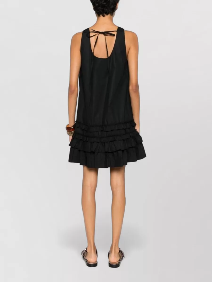 Ganni Organic Cotton Ruffle-Trim Scoop-Neck Sleeveless Mini Dress