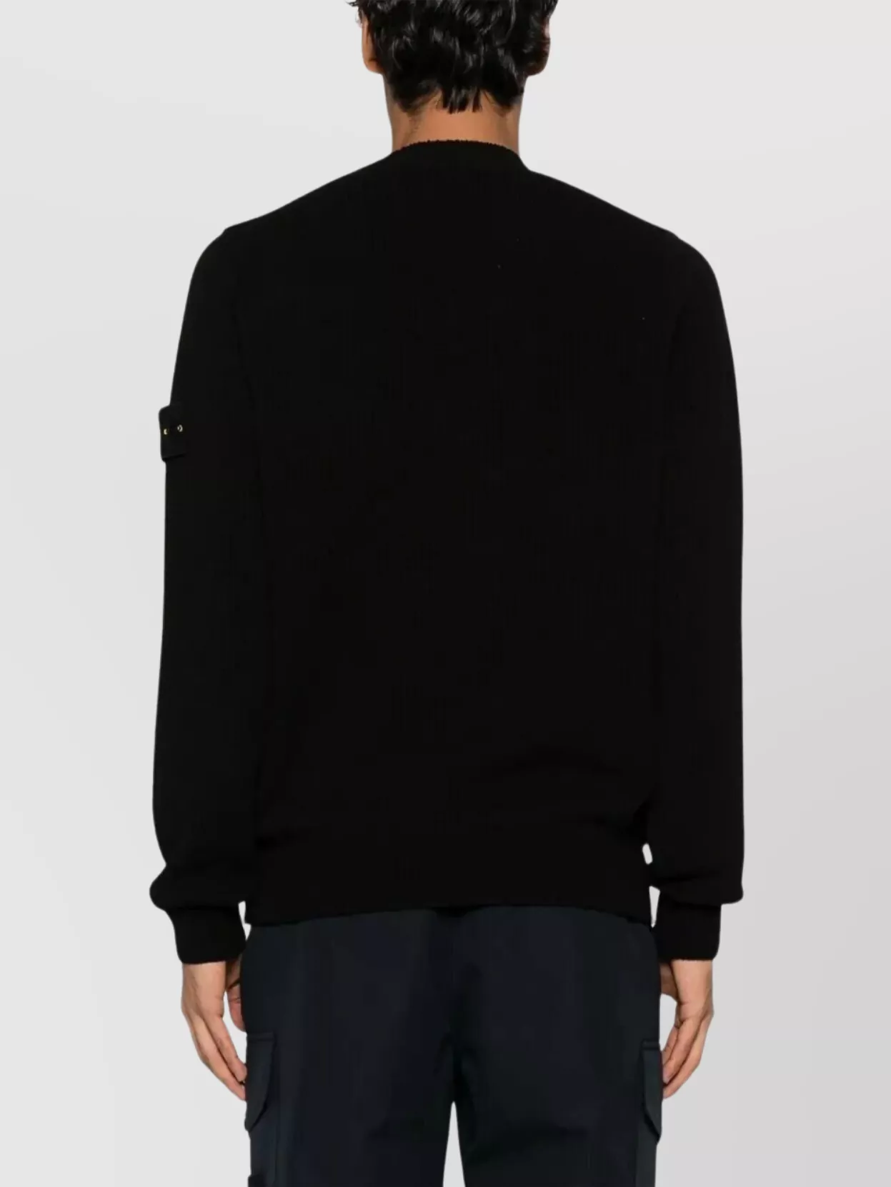 Shop Stone Island Ribbed Crew Neck Jumper In Black
