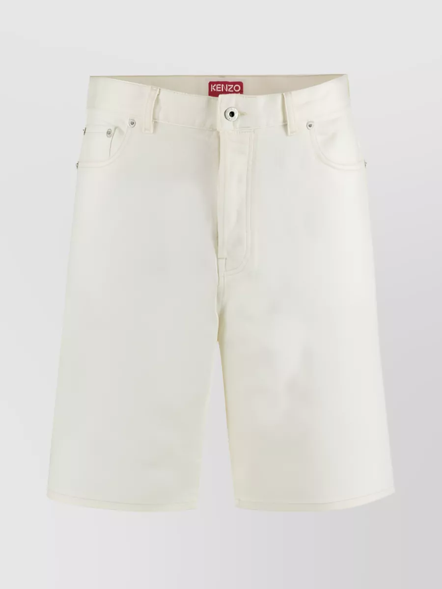 Shop Kenzo Straight Leg Denim Shorts With Five Pockets In Cream