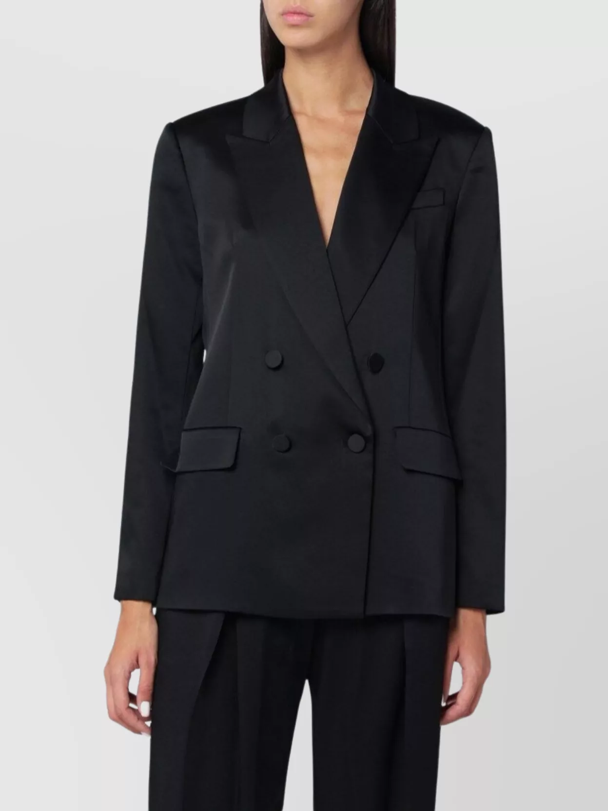 Simkhai Double Breasted Satin Jacket In Black