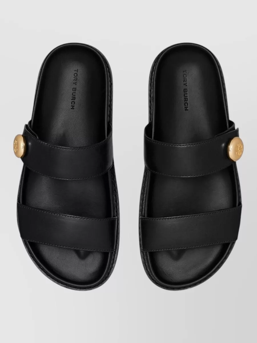 Tory Burch Romy Leather Double Strap Slide Sandals