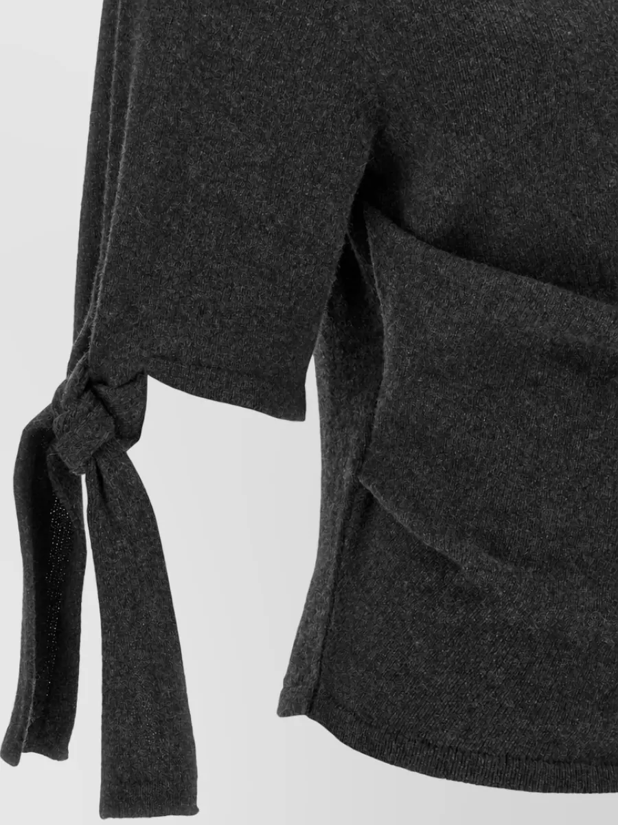 Jacquemus Cashmere Blend Asymmetric Draped Short Sleeve Mock Neck Knitted Top