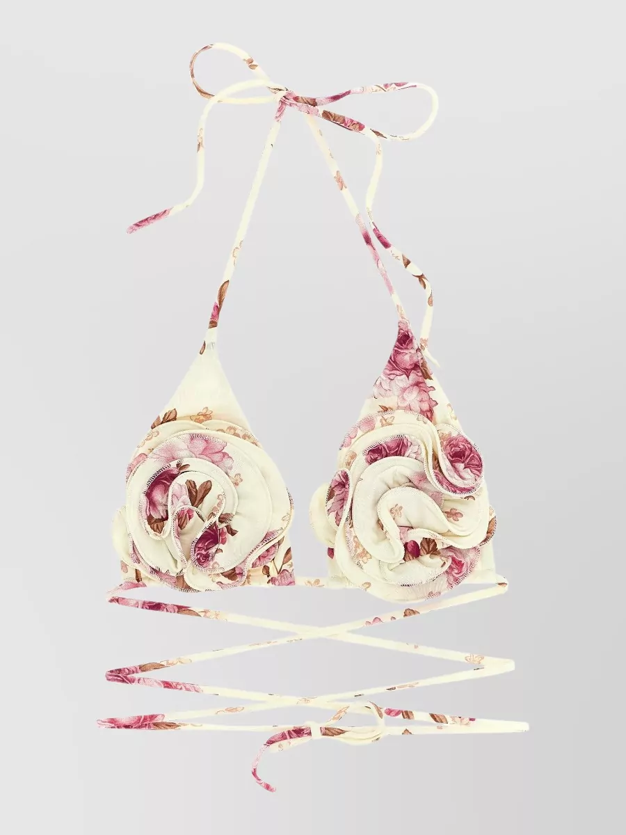 Magda Butrym Re26 Bikini Top Halter Straps Floral Ruffle In Multi