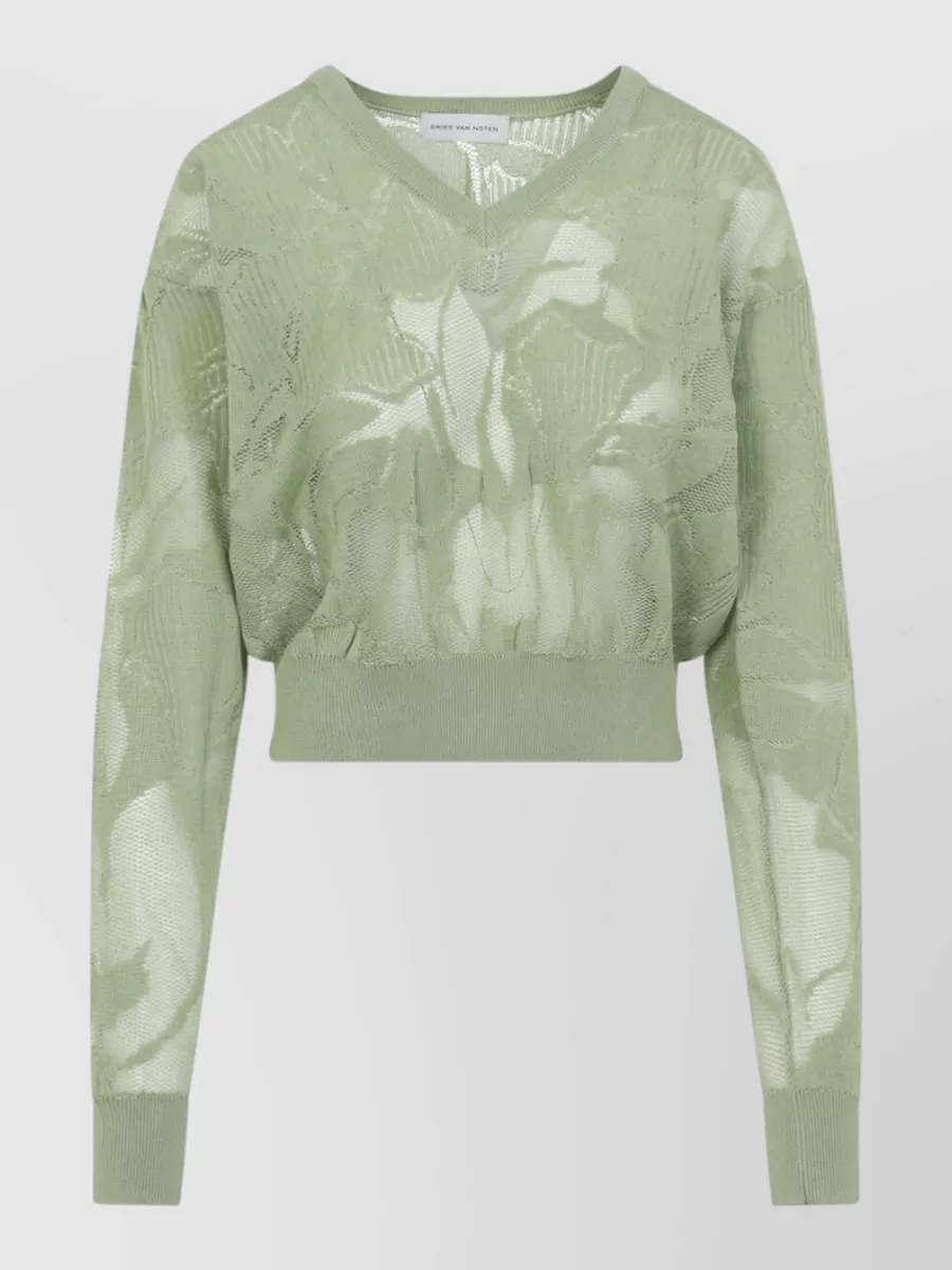Dries Van Noten Ribbed Floral-Embroidered V-Neck Cropped Jumper