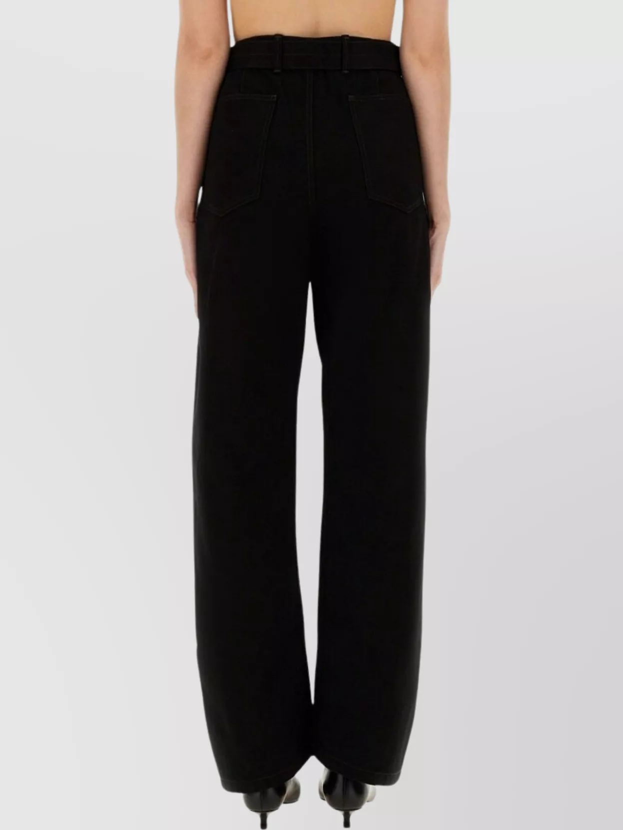 Lemaire Trousers With Twisted Belt And Wide Leg In Black
