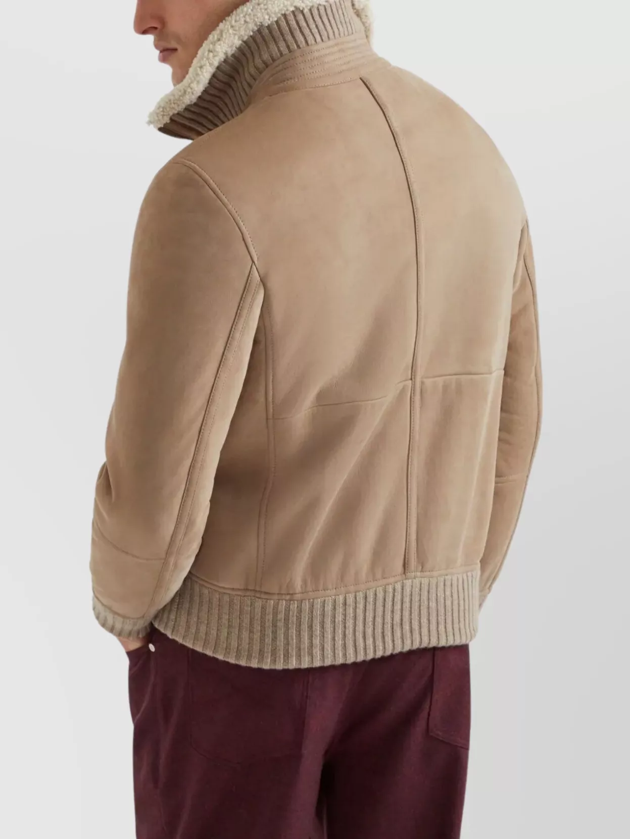 Brunello Cucinelli Bomber Jacket With Shearling Collar And Ribbed Finish In Pink
