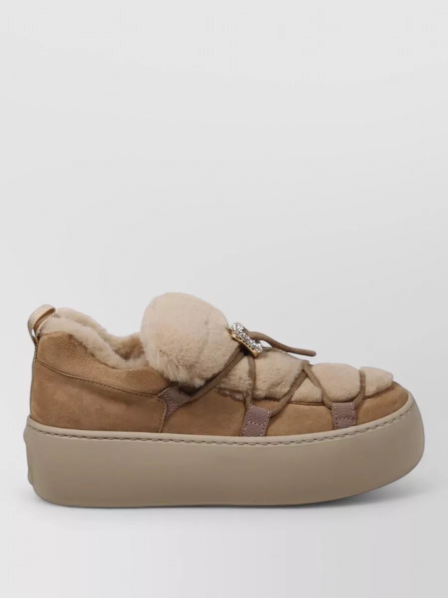Roger Vivier Leather Fur Slippers
