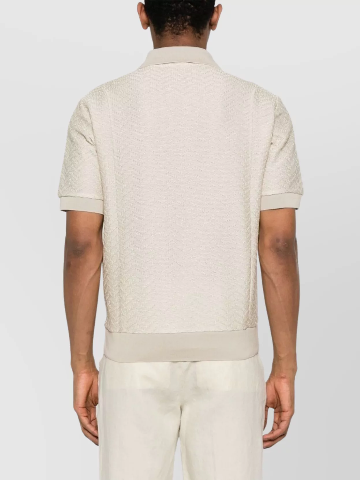 Emporio Armani Textured Fabric Polo With Ribbed Trim