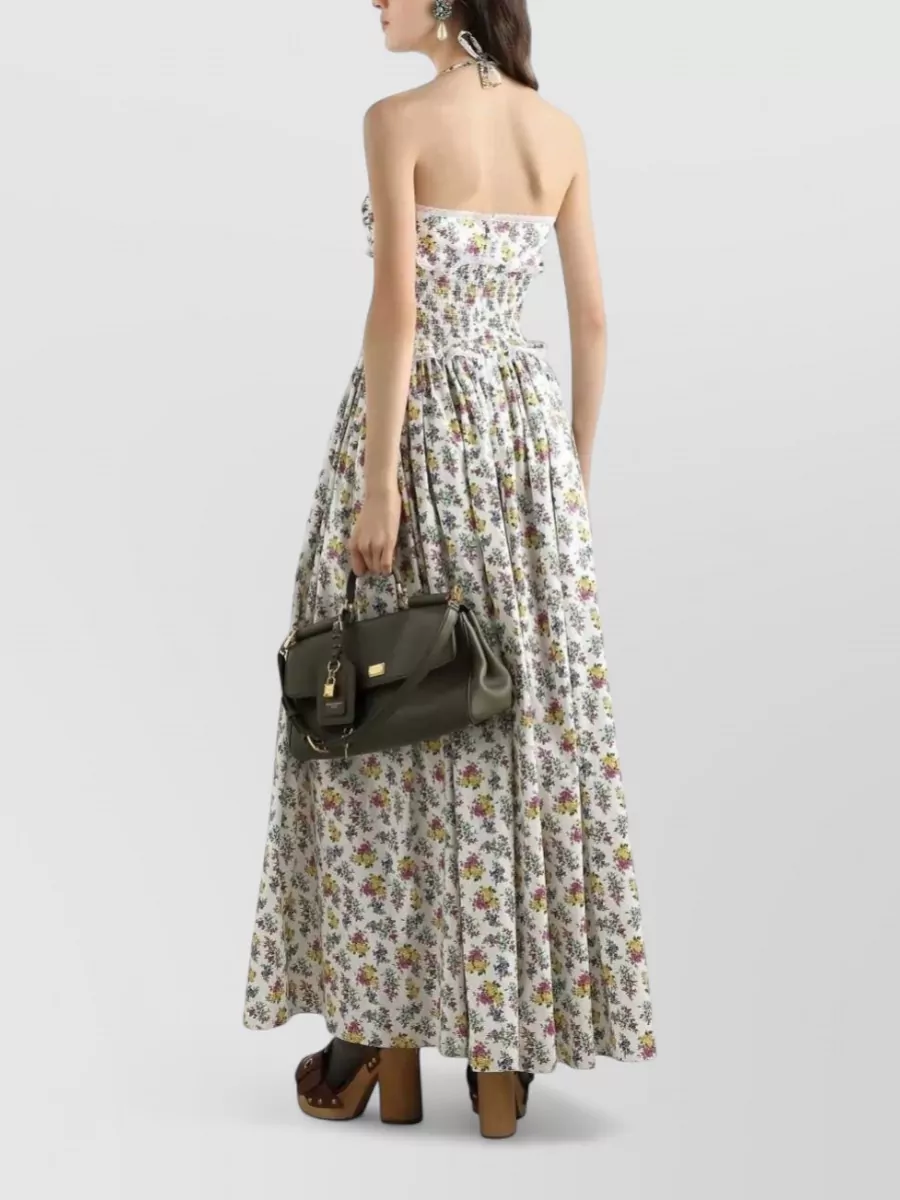 Dolce&Gabbana Floral-Print Ruffled Open-Back Maxi Dress
