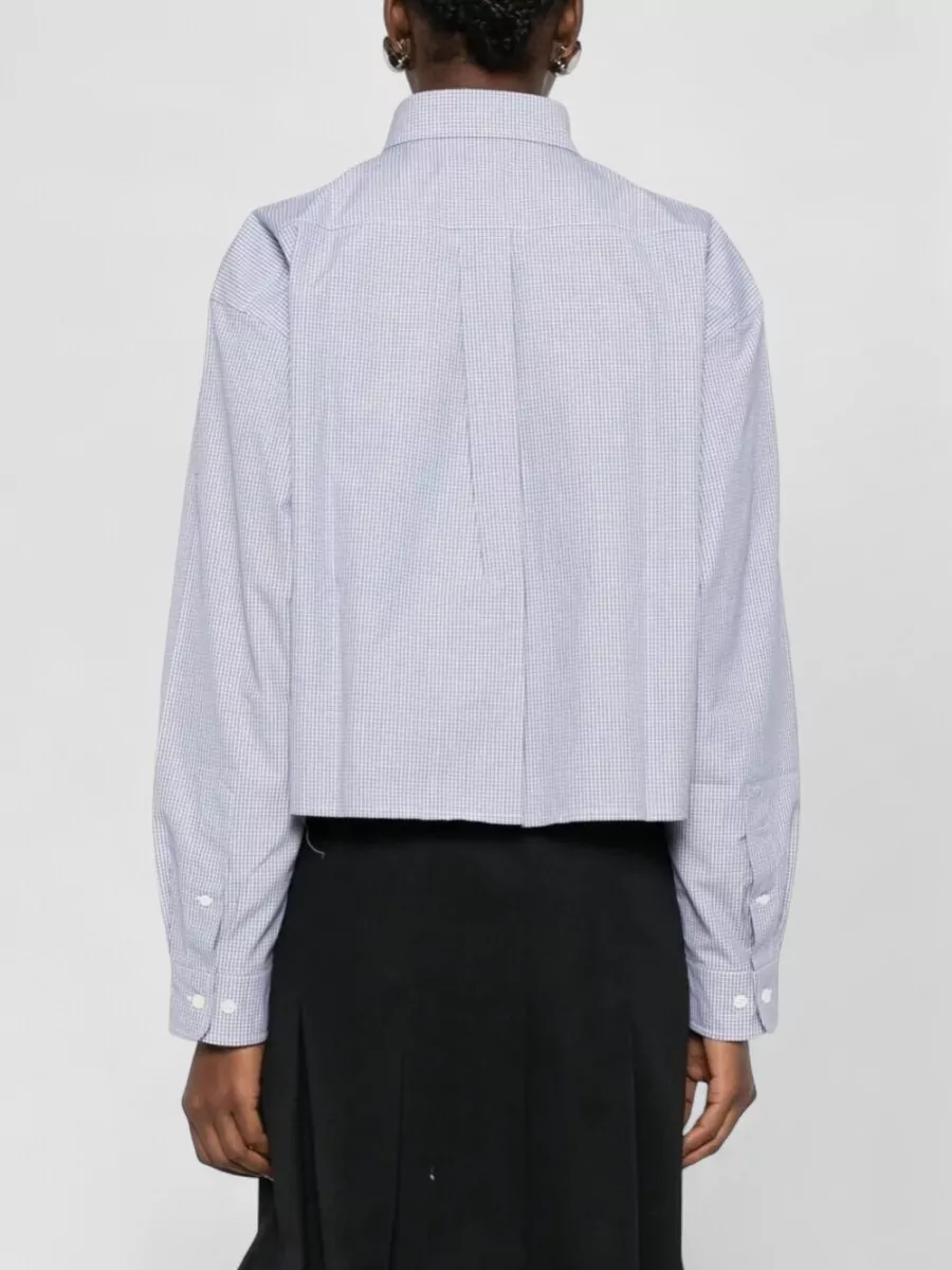 Miu Miu Check Pattern Cropped Poplin Button Shirt In Blue