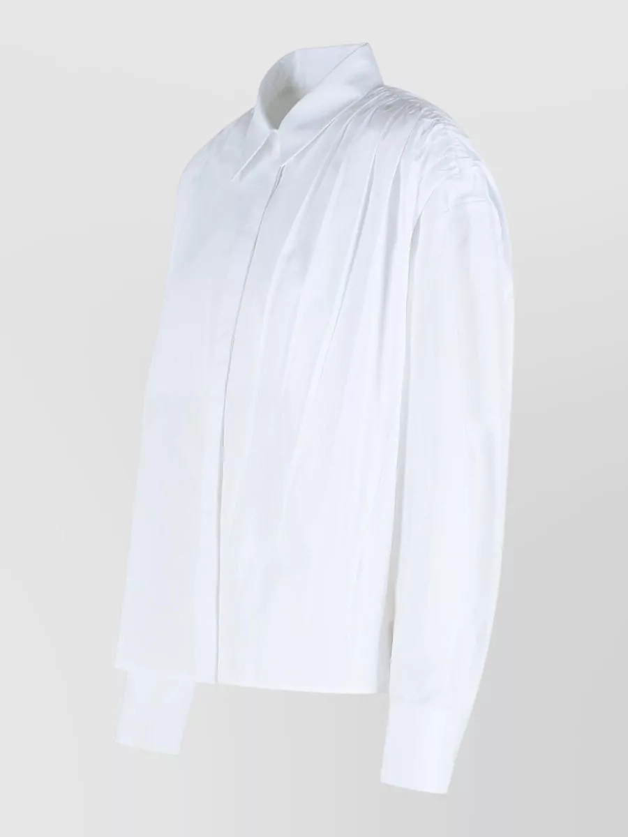 Jil Sander Long Sleeve Cotton Pleated Collared Shirt