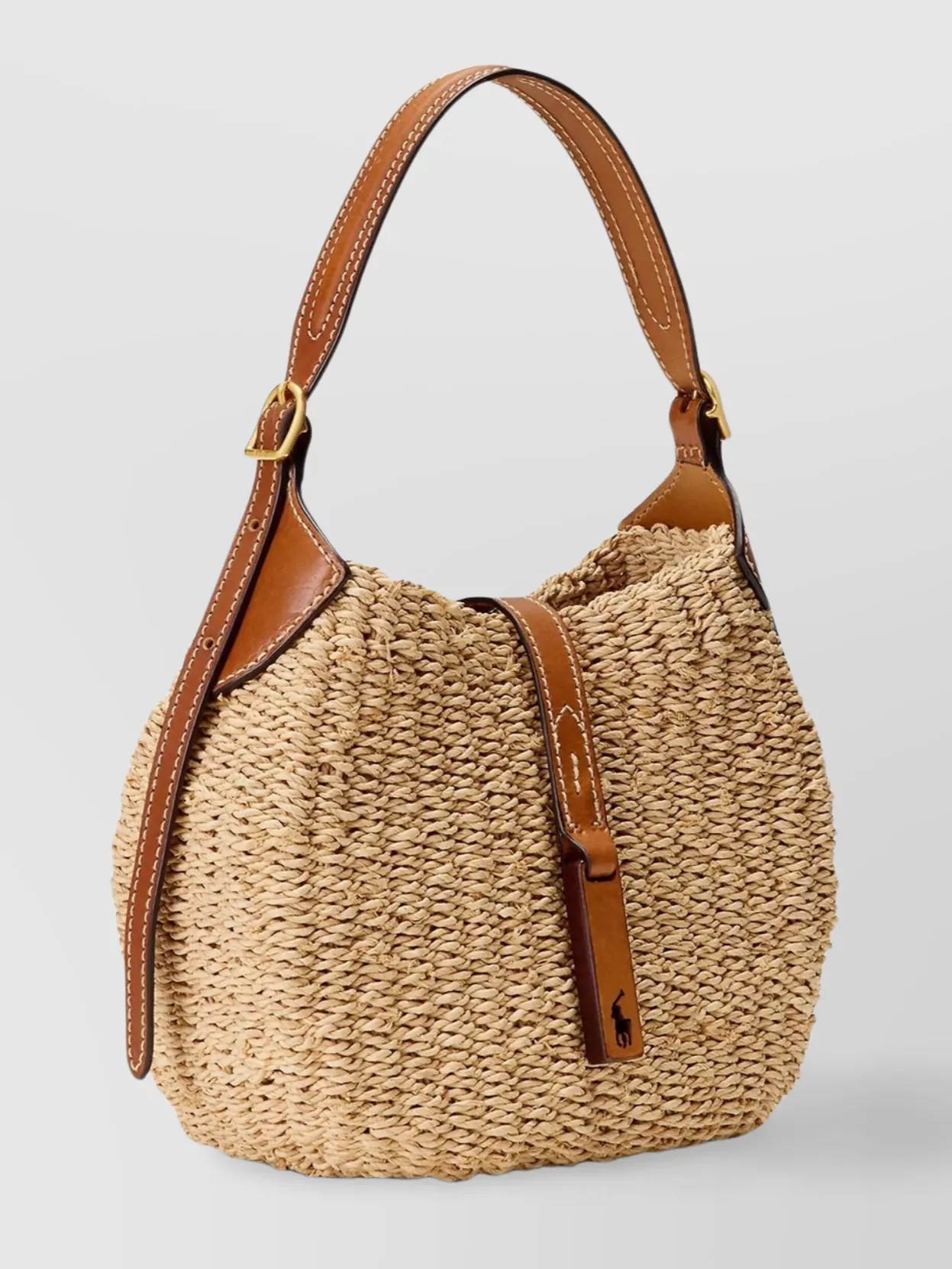 Ralph Lauren Woven Texture Raffia Shoulder Bag In Brown