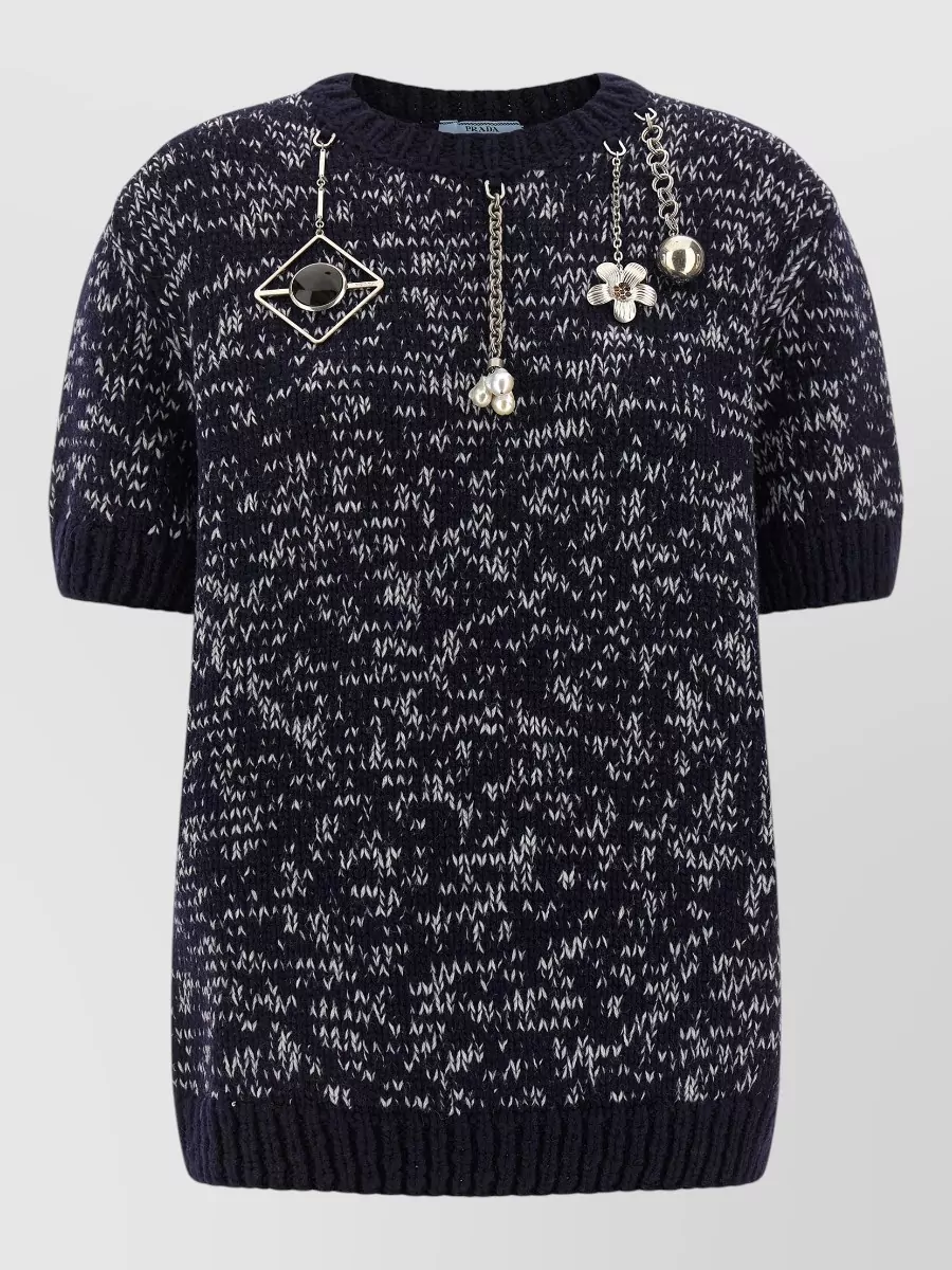 Prada wool short-sleeve crew-neck sweater