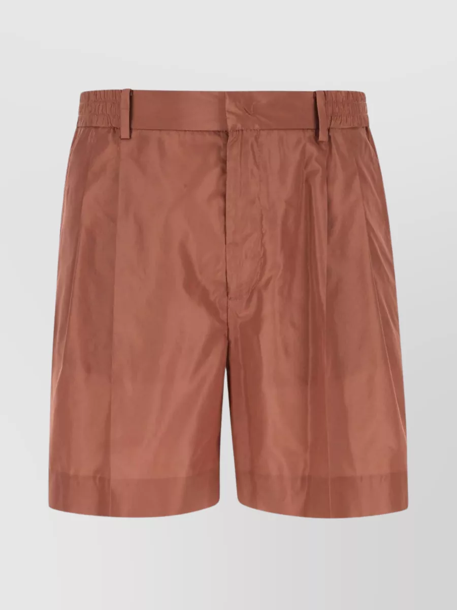 Shop Valentino Silk Bermuda Shorts With Belt Loops And Back Welt Pockets In Brown