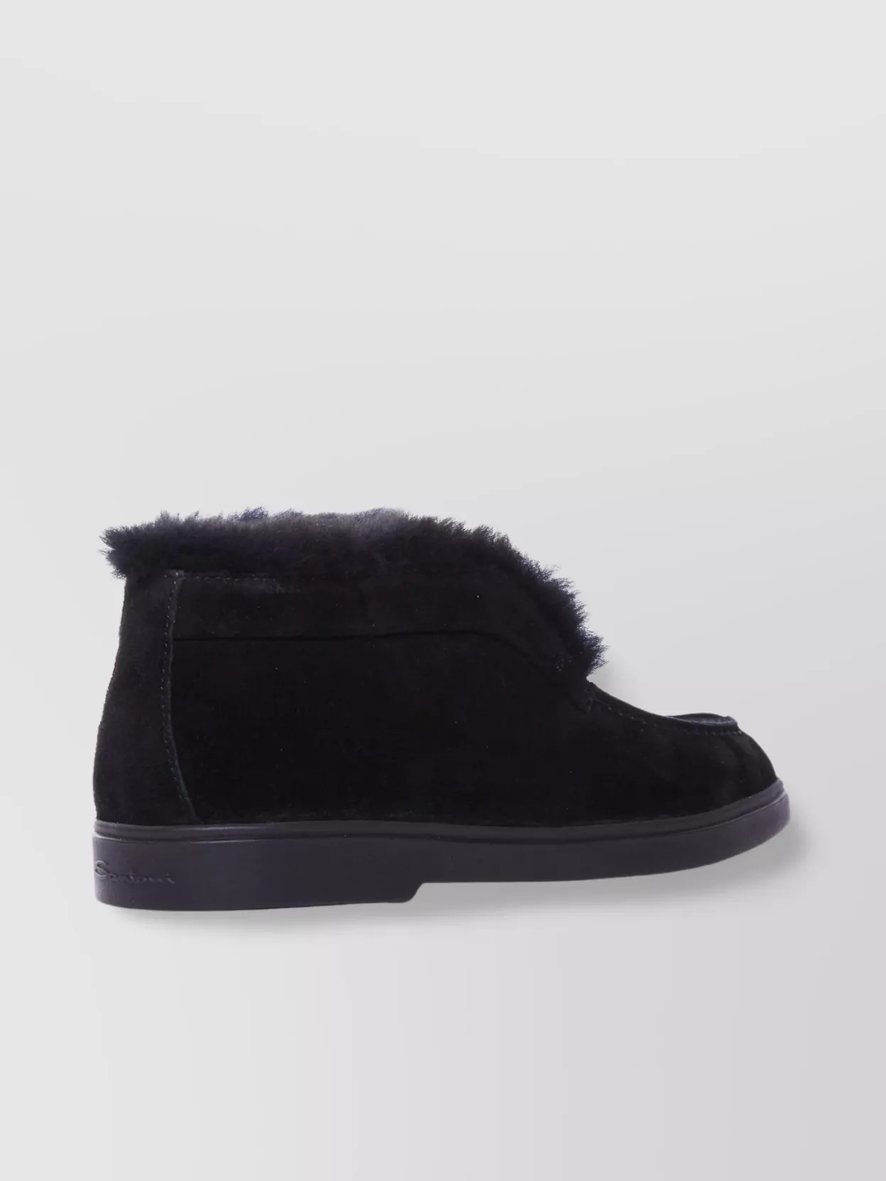 Santoni Fur Trim Suede Loafers