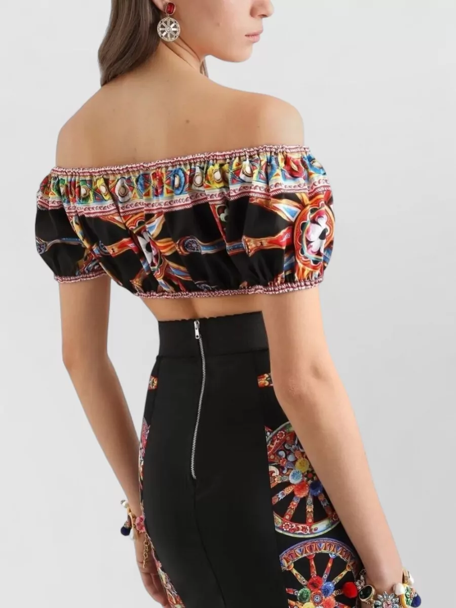 Dolce&Gabbana Cotton Off-The-Shoulder Printed Cropped Blouse