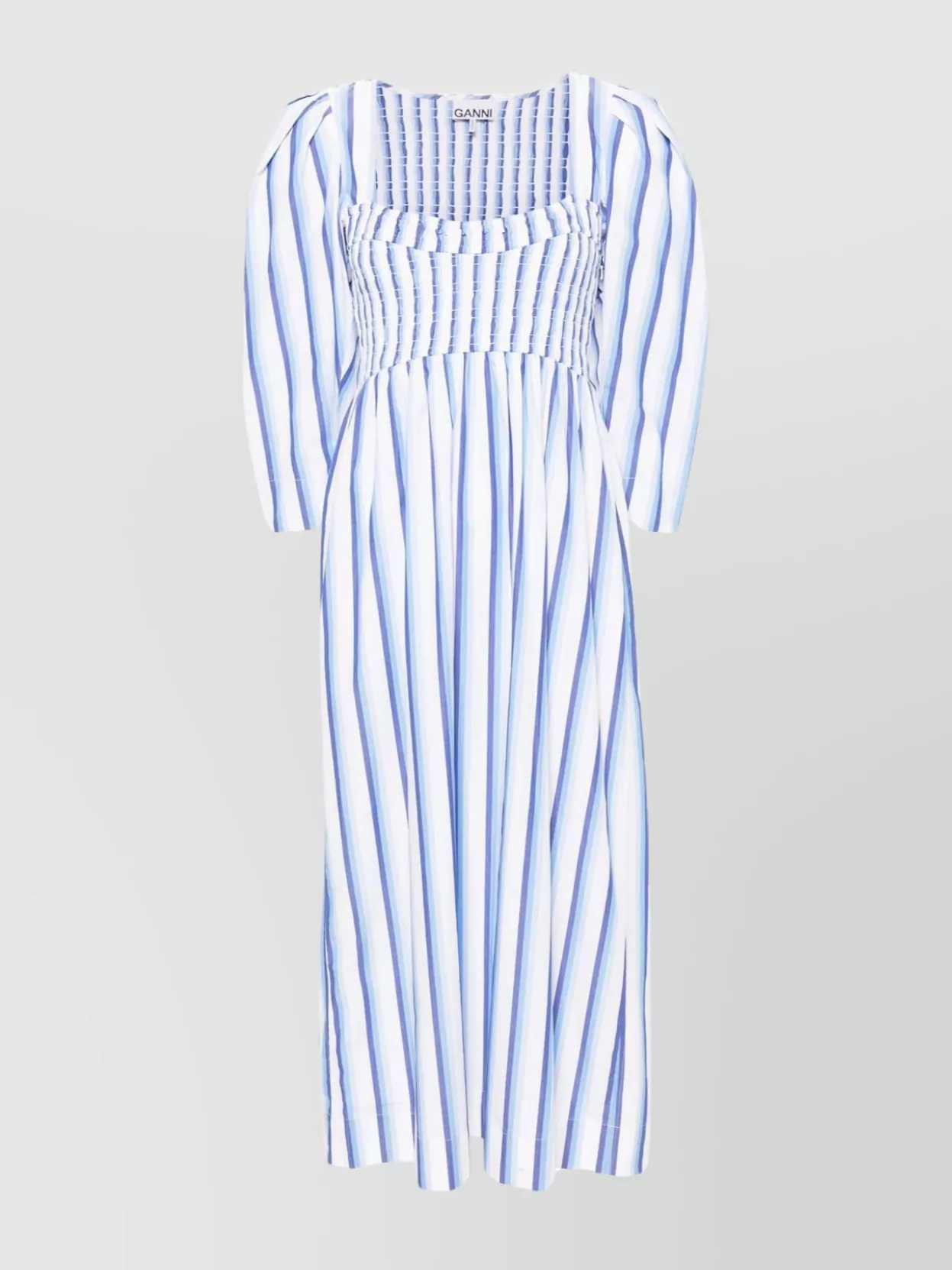 Shop Ganni Striped Cotton Smock Long Dress