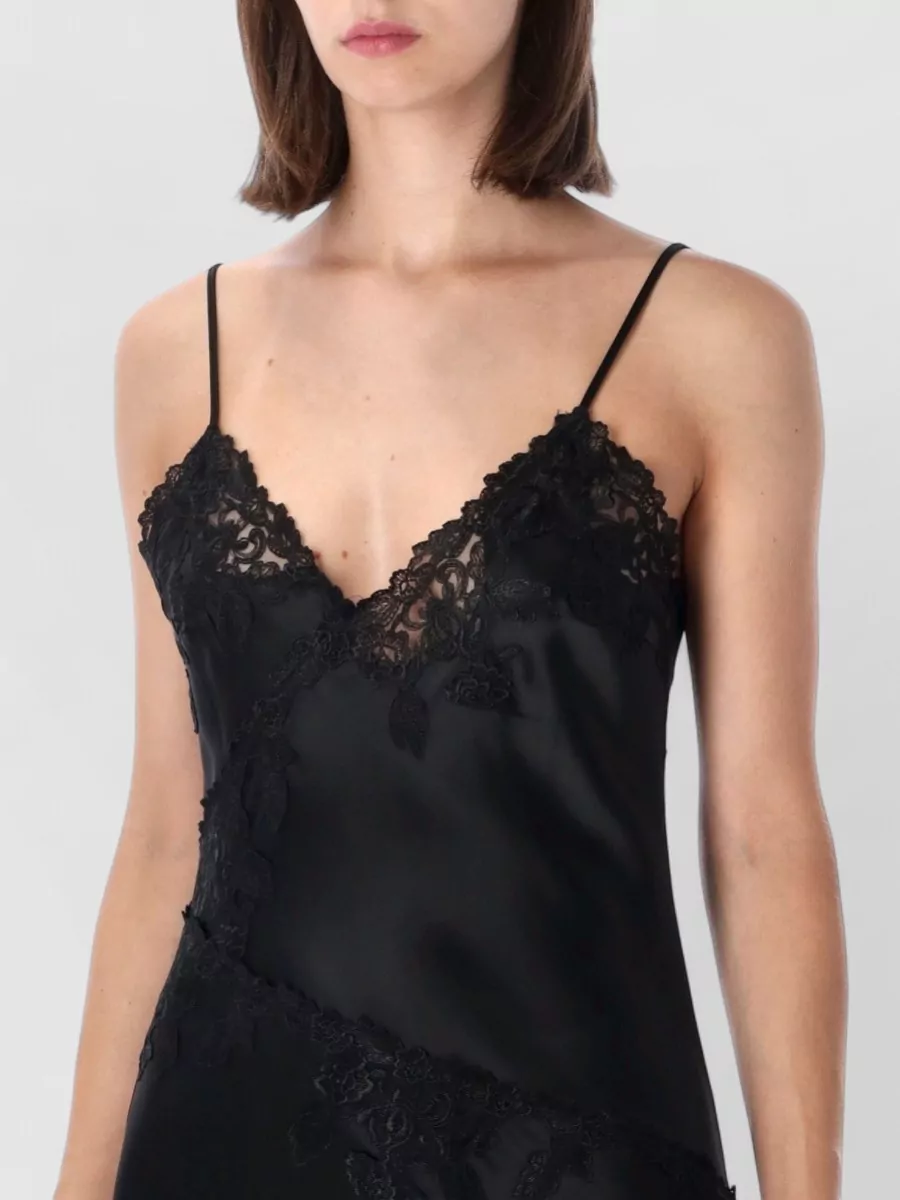 By Malene Birger Satin Lace-Trim V-Neck Maxi Slip Dress