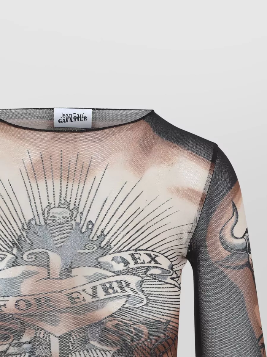 Jean Paul Gaultier Printed Mesh Long-Sleeve Top