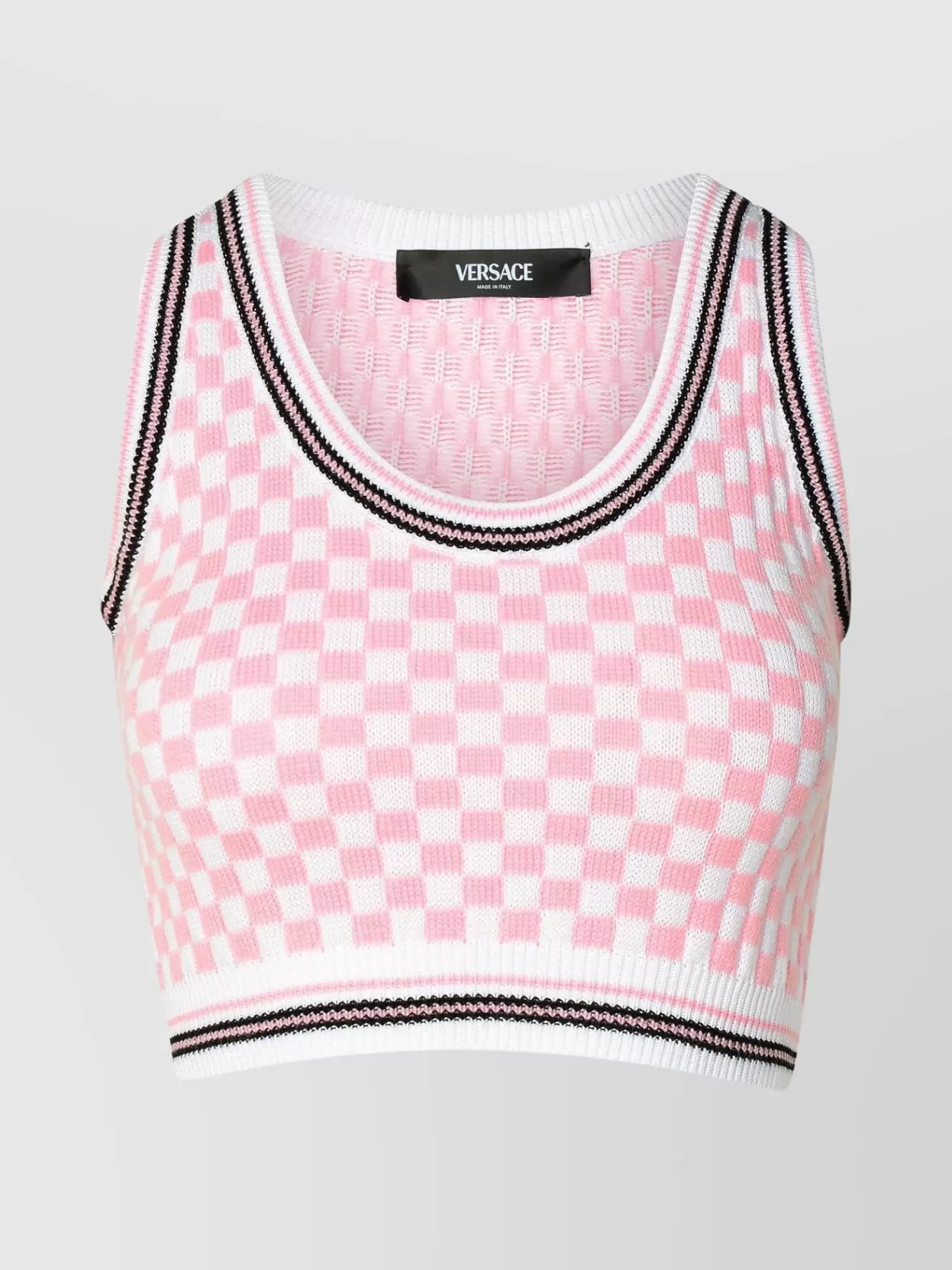 Shop Versace Wool Blend Checkered Crop Top