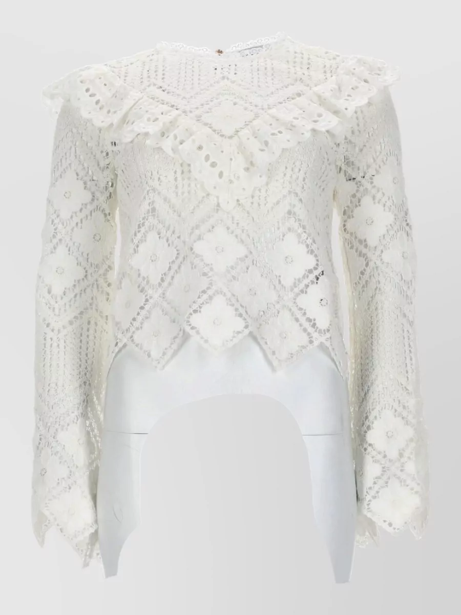 Self-Portrait Crochet lace-insert top