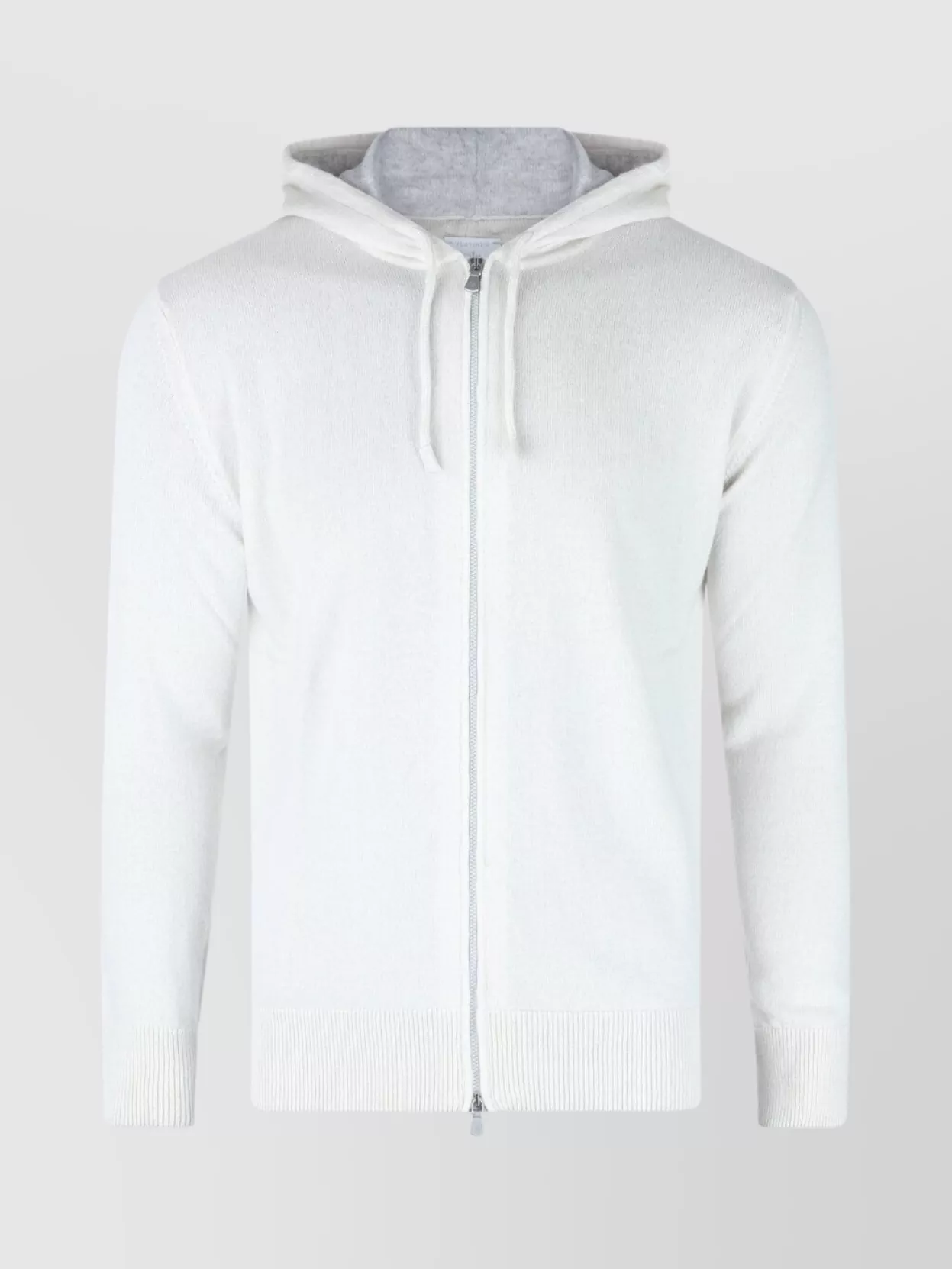 Eleventy Crewneck Drawstring Hood Ribbed Sweater In White