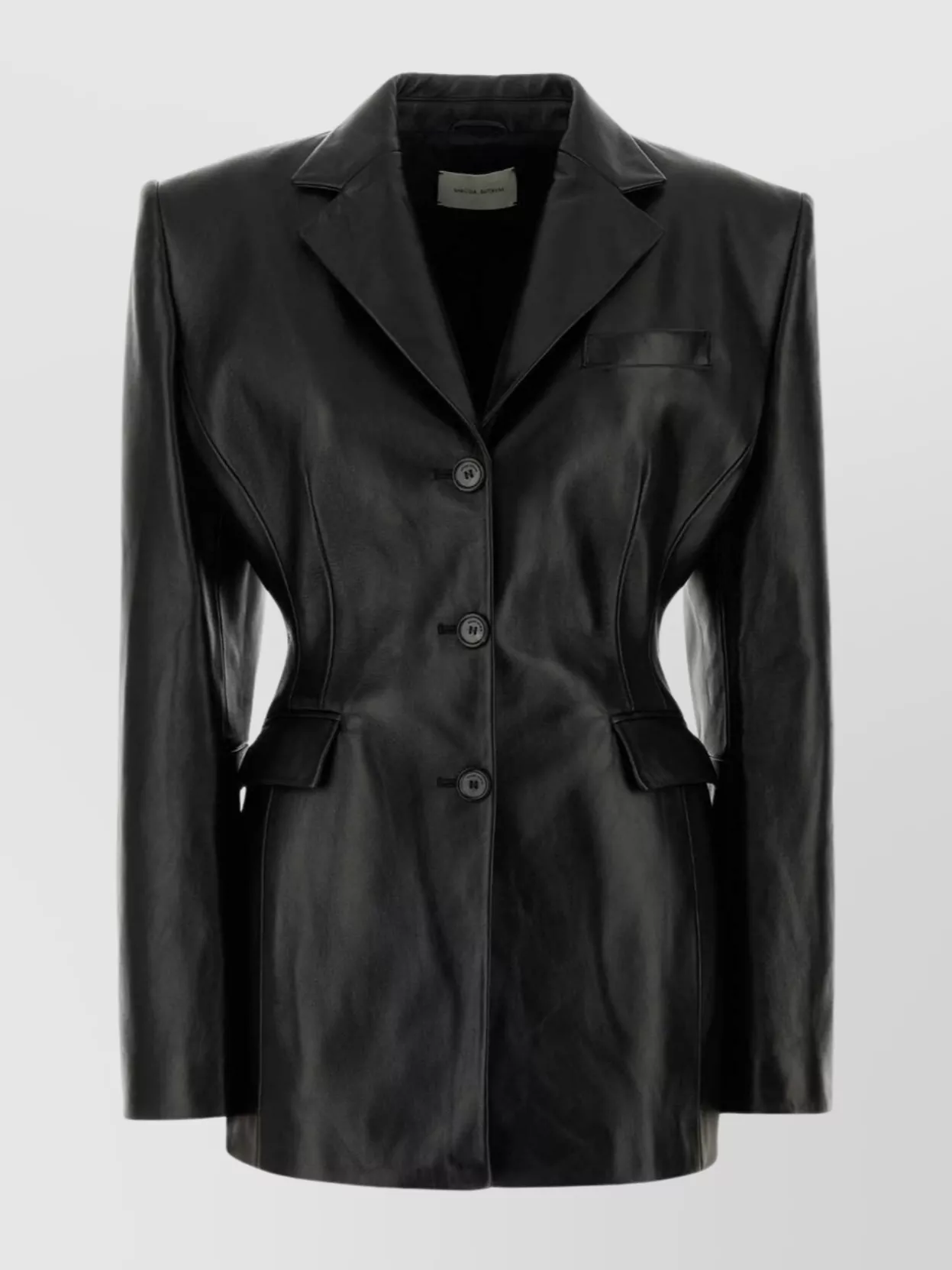 Magda Butrym Leather Blazer With Waist Belt And Notched Lapels In Black
