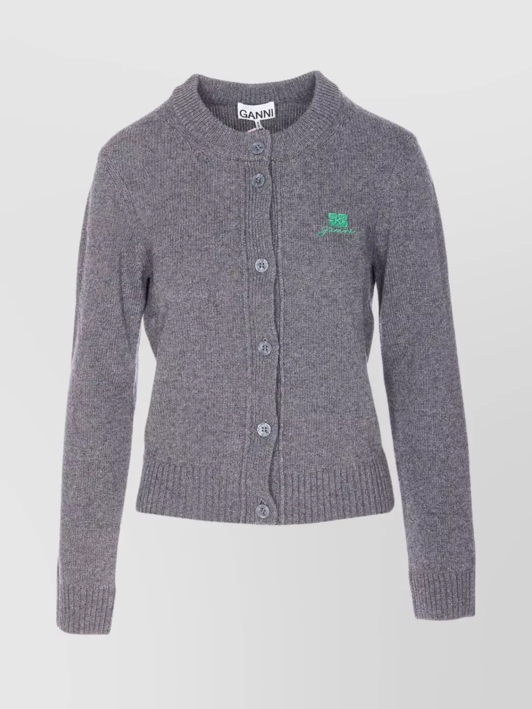Ganni Future Knit Cardigan Crewneck In Gray