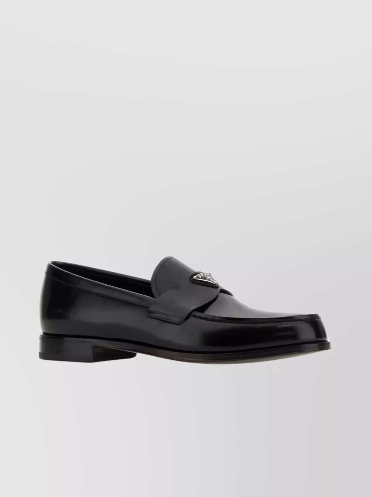 Shop Prada Leather Loafers With Low Block Heel