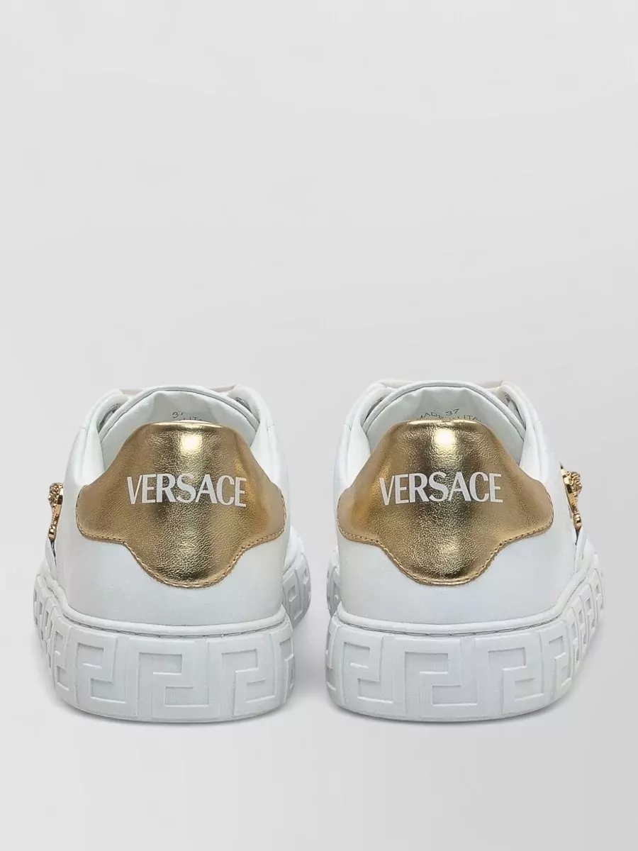 Versace Low Top Sneakers With Rubber Sole And Gold Accents