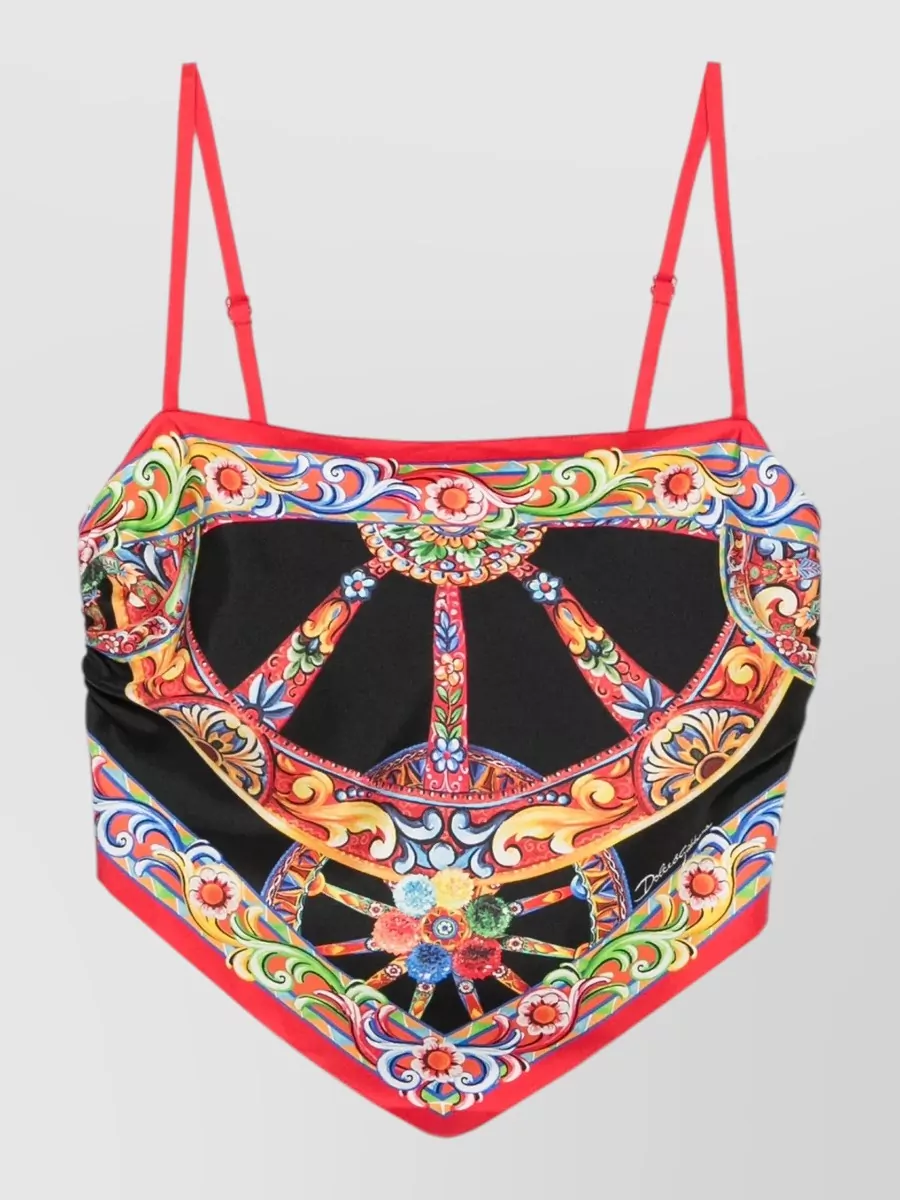 Dolce&Gabbana Silk Carretto-Print Knotted Camisole Top