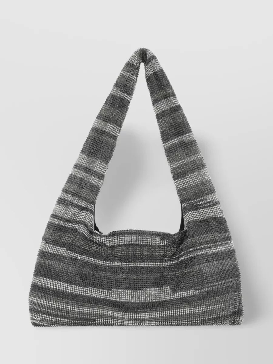 Shop Kara Rhinestone Striped Hobo Bag In Grey