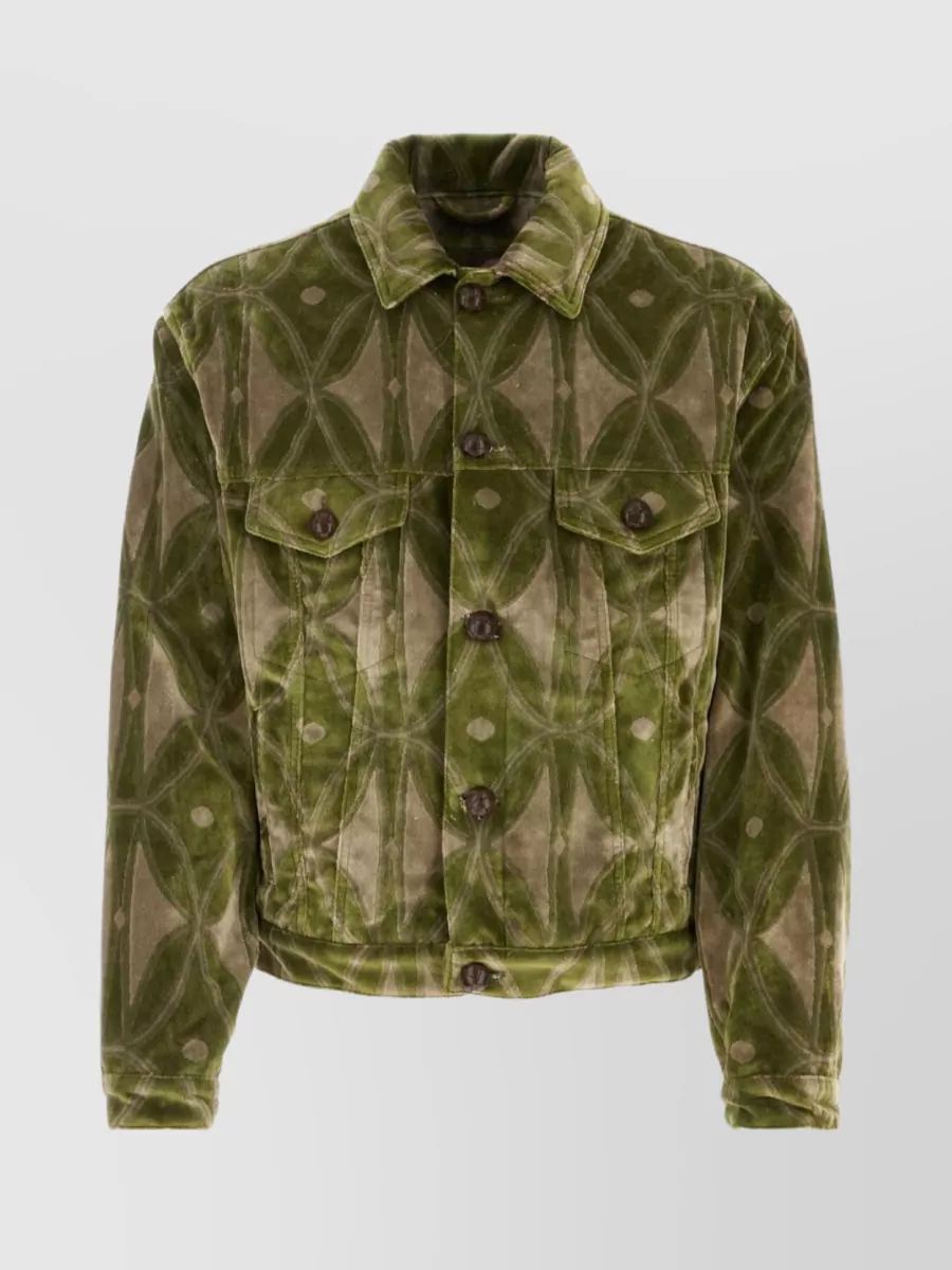 Shop Etro Patterned Velvet Jacket With Chest Pockets In Brown