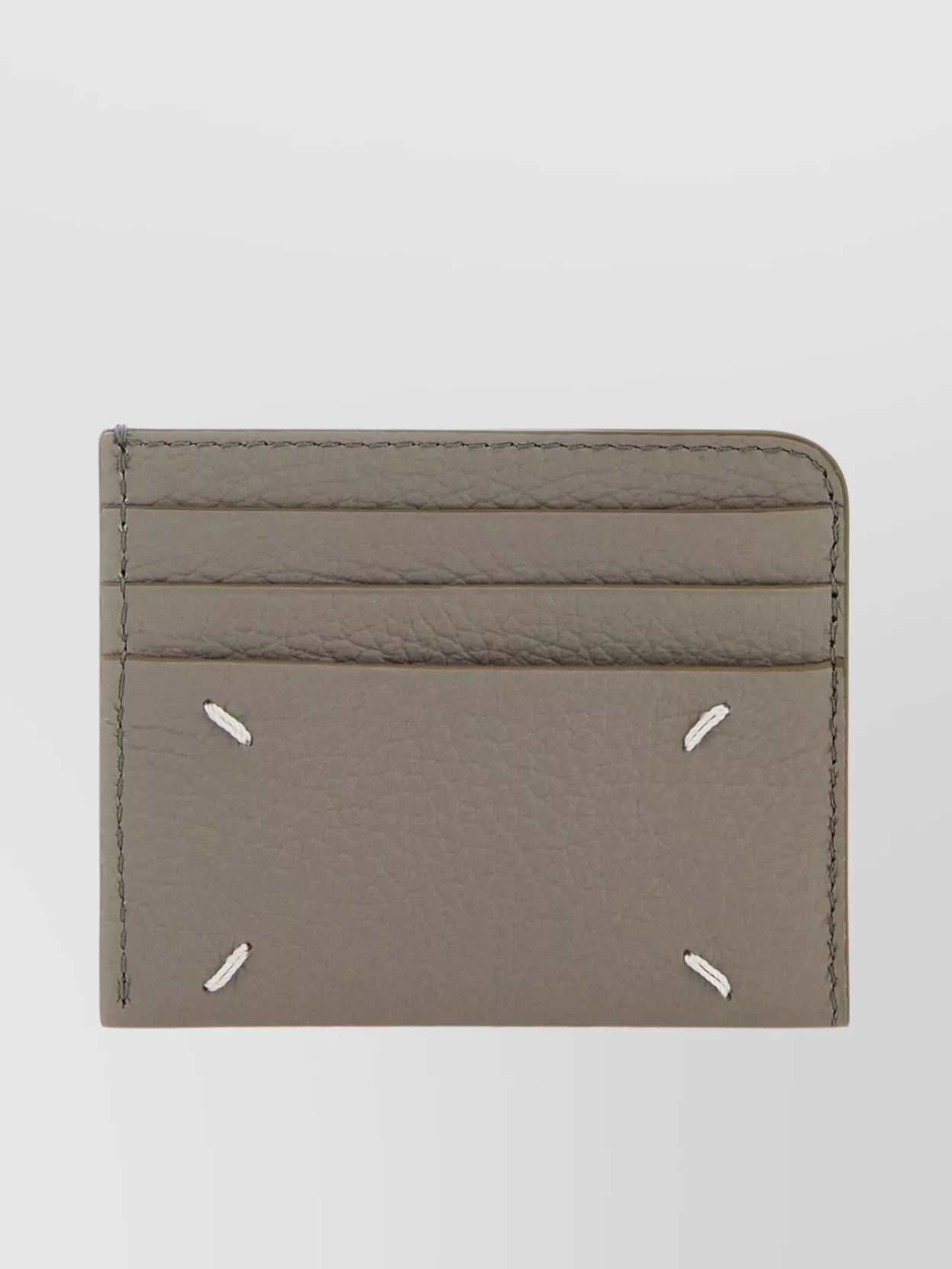Shop Maison Margiela Compact Pebble Leather Card Holder With Textured Stitchings In Beige
