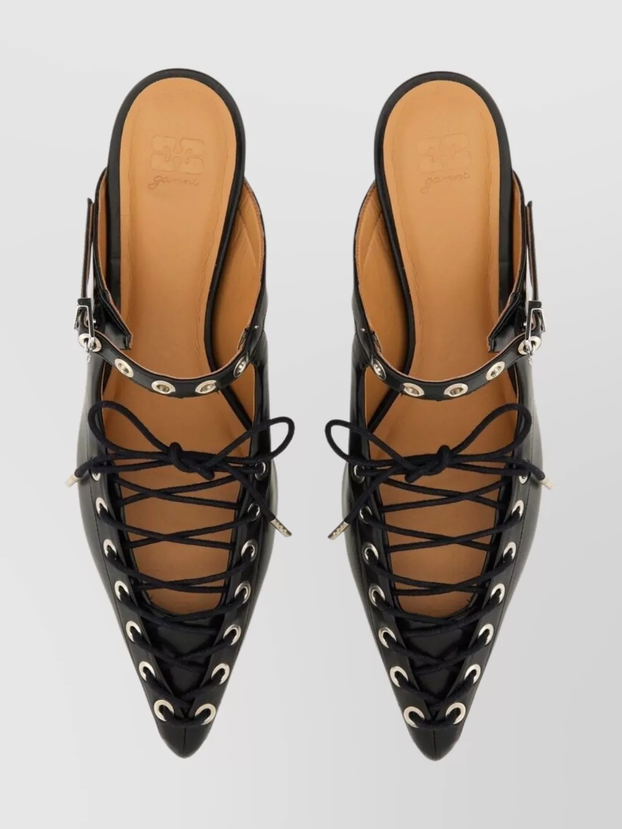 Ganni Lace-up Block Heel Mules