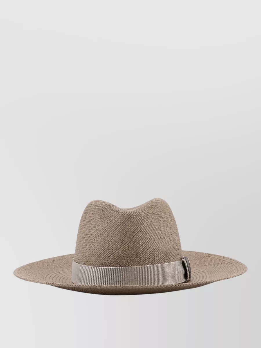 Brunello Cucinelli Raffia Fedora Hat Monili Detail Ribbon Band