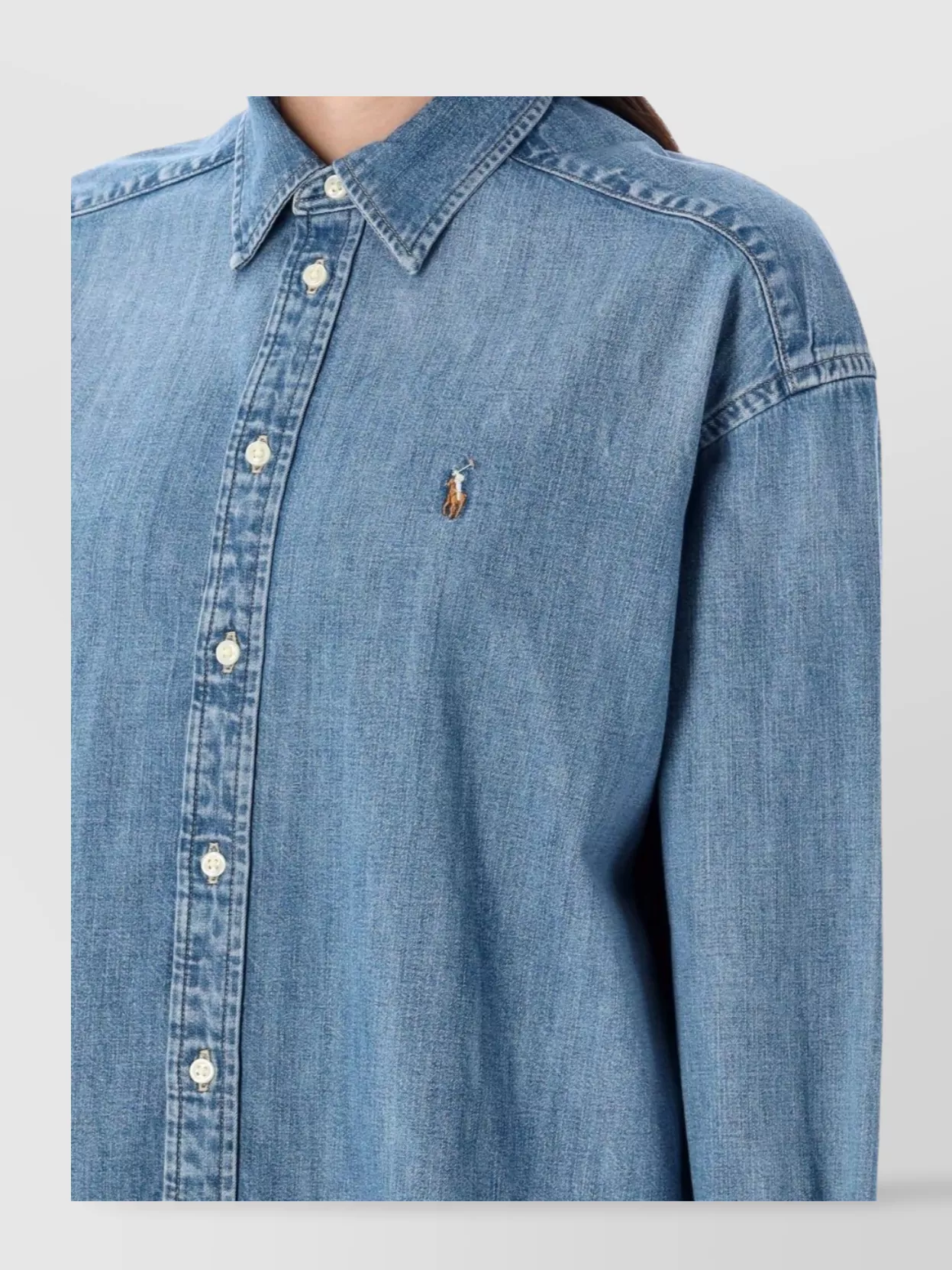 Polo Ralph Lauren Cropped Boxy Chambray Denim Shirt In Blue